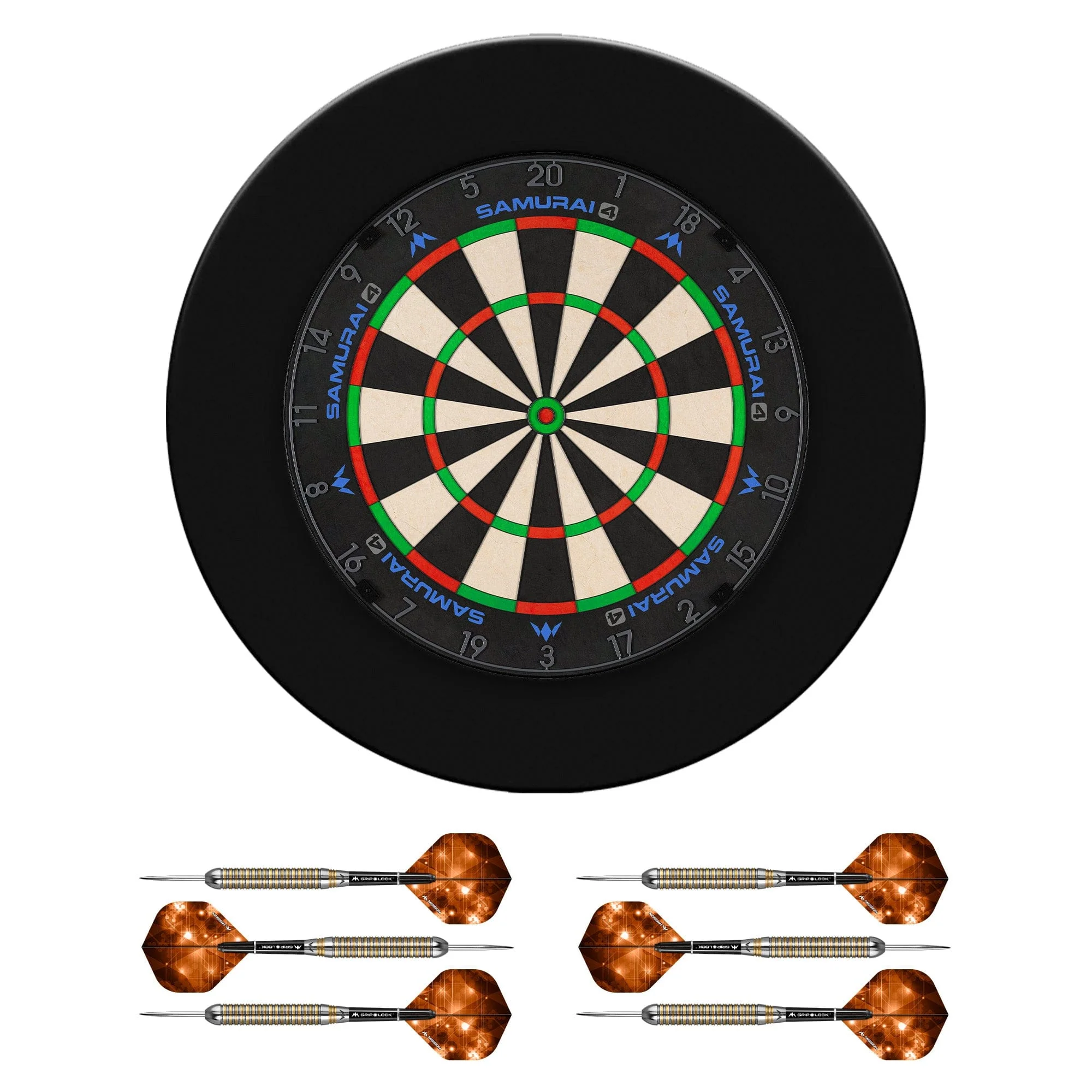 Mission Samurai 4 Dartboard Set - Dart Board, Surround & 2 sets of Brass Darts