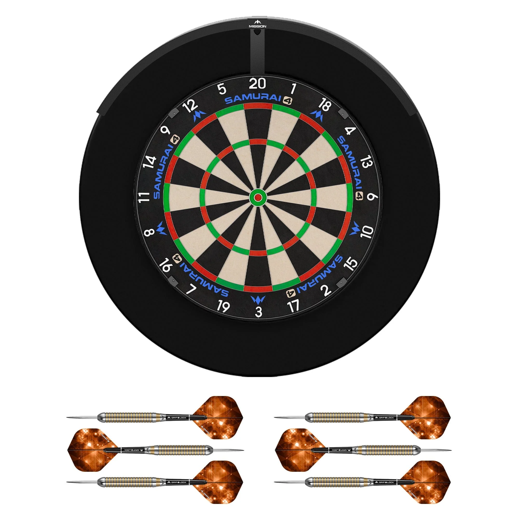 Mission Samurai 4 Dartboard Set - Dart Board, Surround, Torus 120 Light & 2 sets of Brass Darts - Image 2