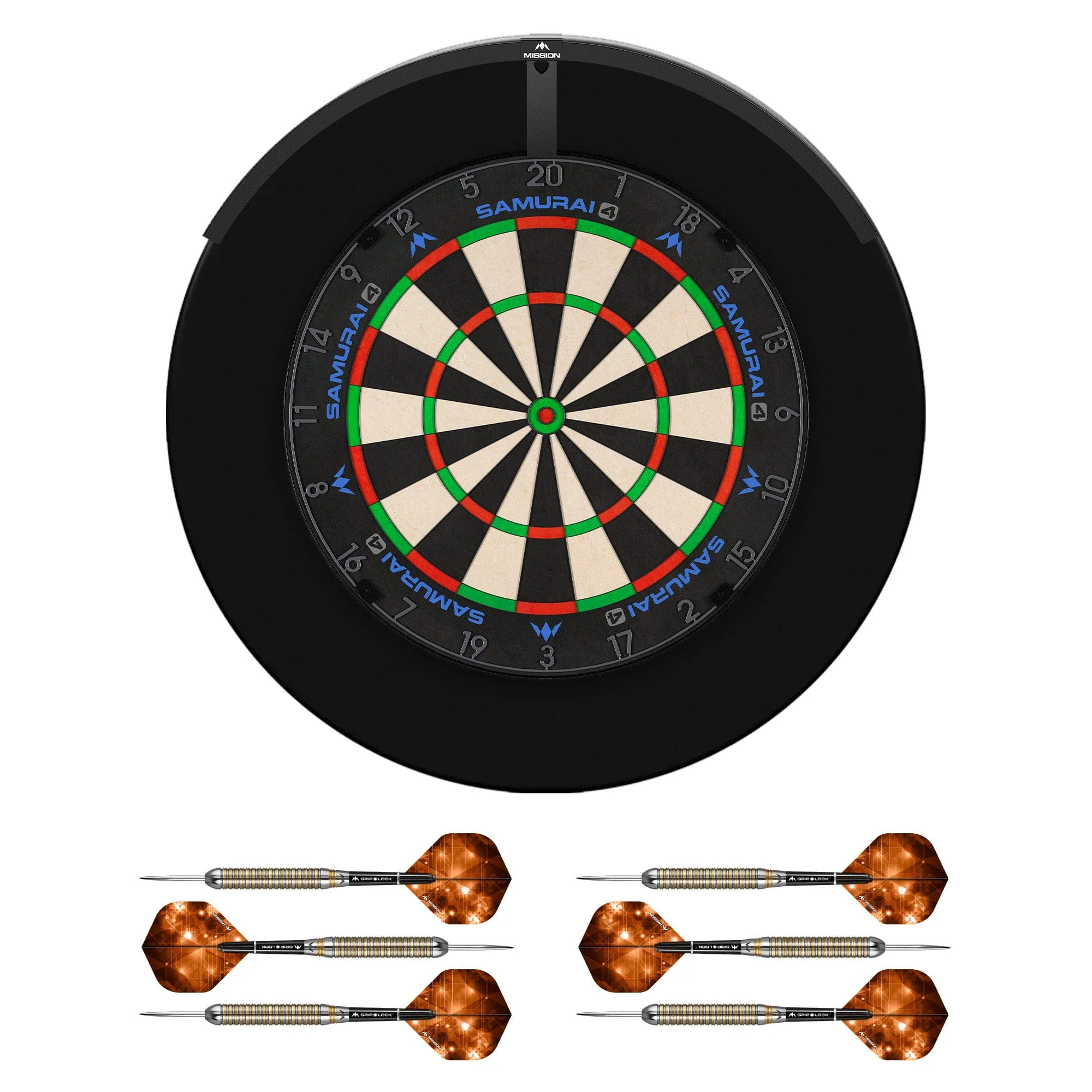 Mission Samurai 4 Dartboard Set - Dart Board, Surround, Torus 120 Light & 2 sets of Brass Darts - Image 3