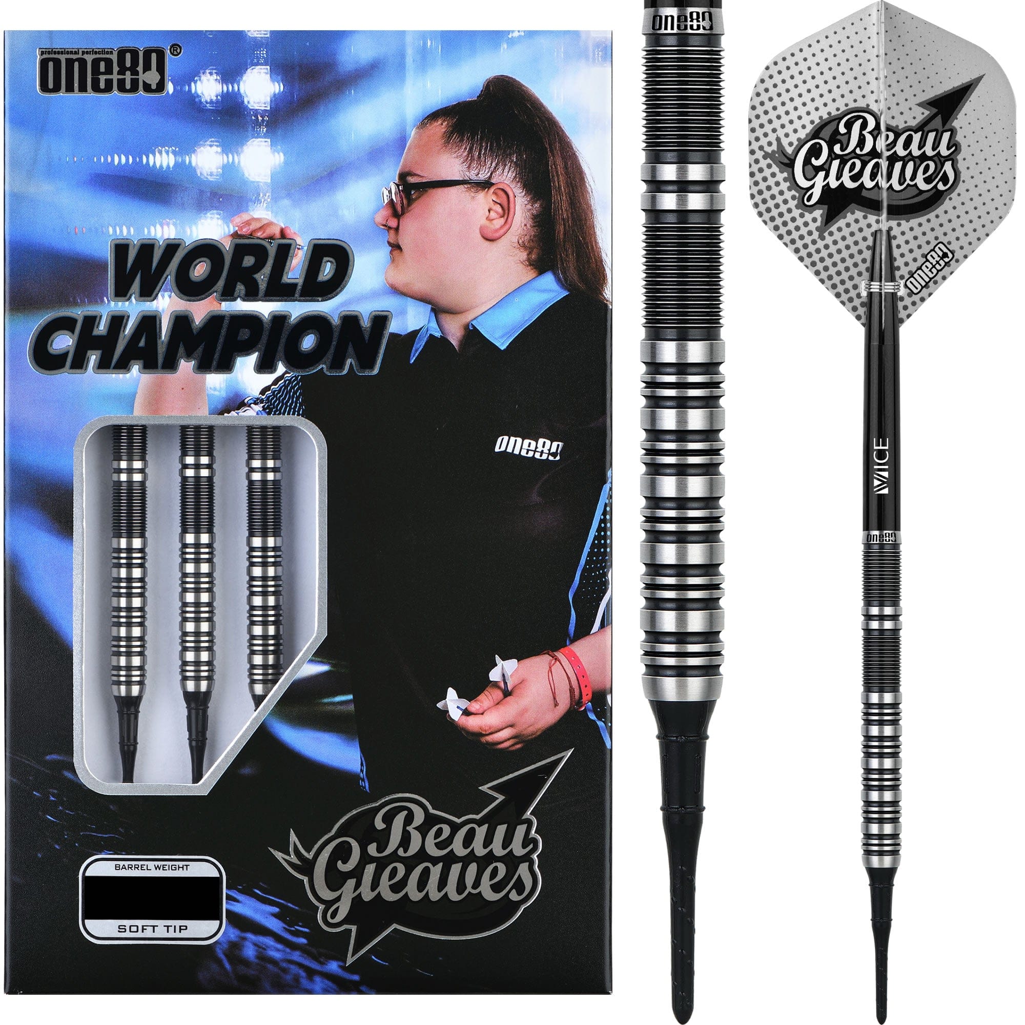*One80 Beau Greaves Darts - Soft Tip - HD - Black & Silver