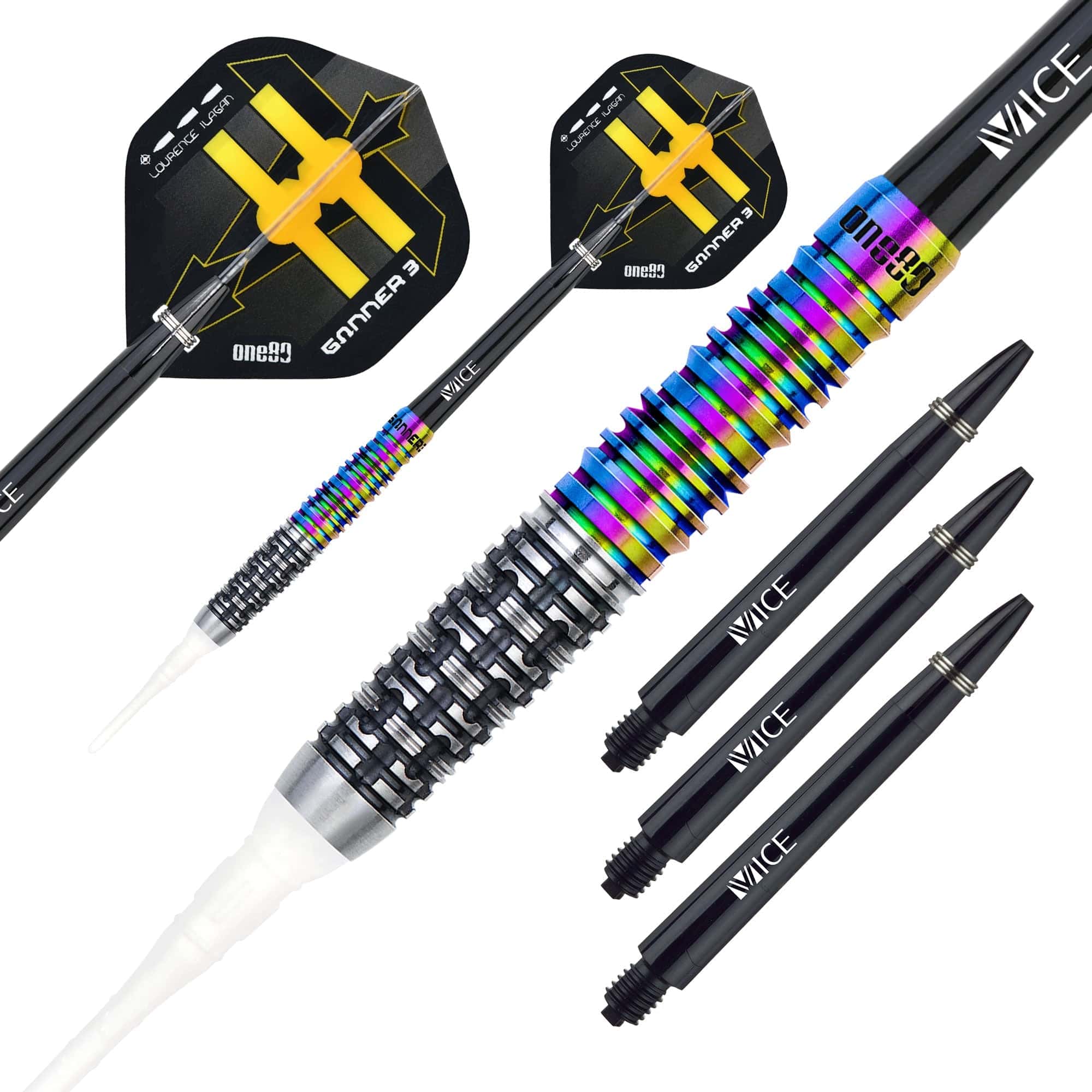 One80 Gunner III Darts - Soft Tip - Lourence Ilagan - Black & Chameleon - Image 2