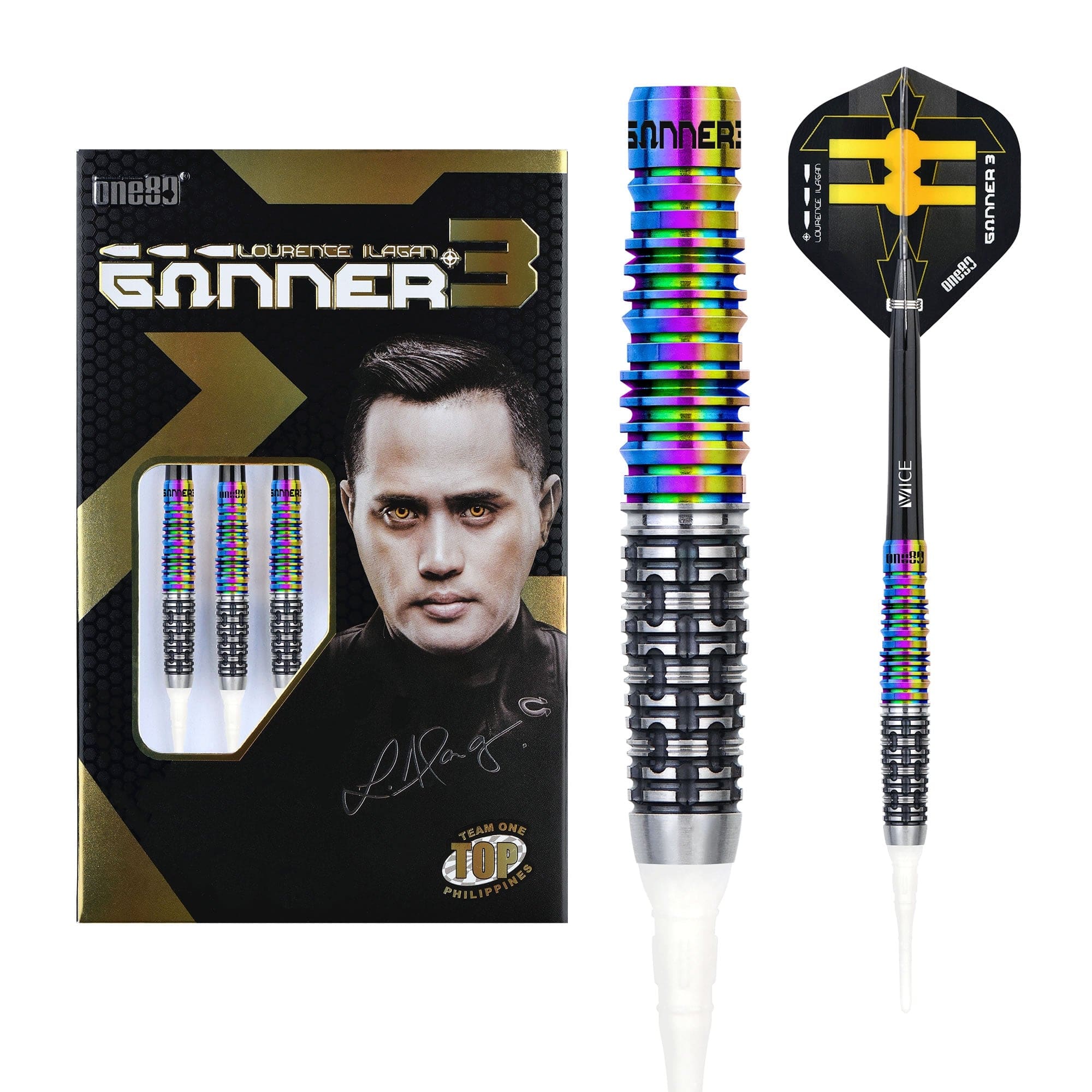 One80 Gunner III Darts - Soft Tip - Lourence Ilagan - Black & Chameleon - Image 3