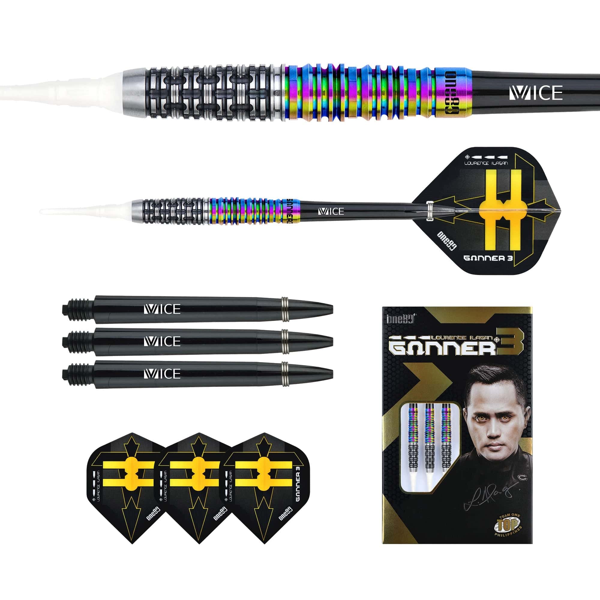 One80 Gunner III Darts - Soft Tip - Lourence Ilagan - Black & Chameleon - Image 4