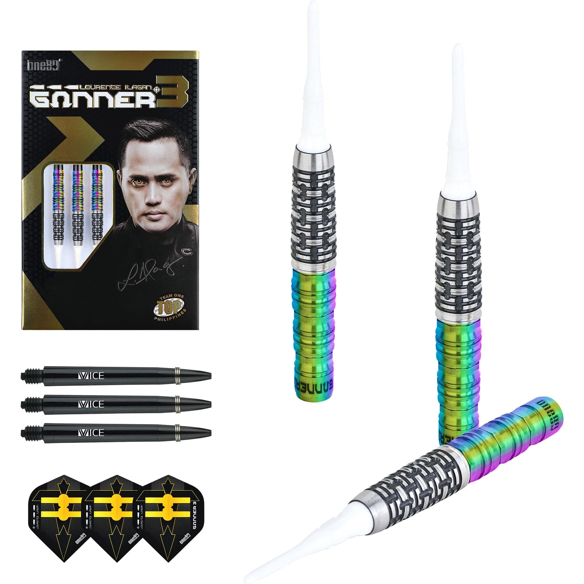 One80 Gunner III Darts - Soft Tip - Lourence Ilagan - Black & Chameleon - Image 8
