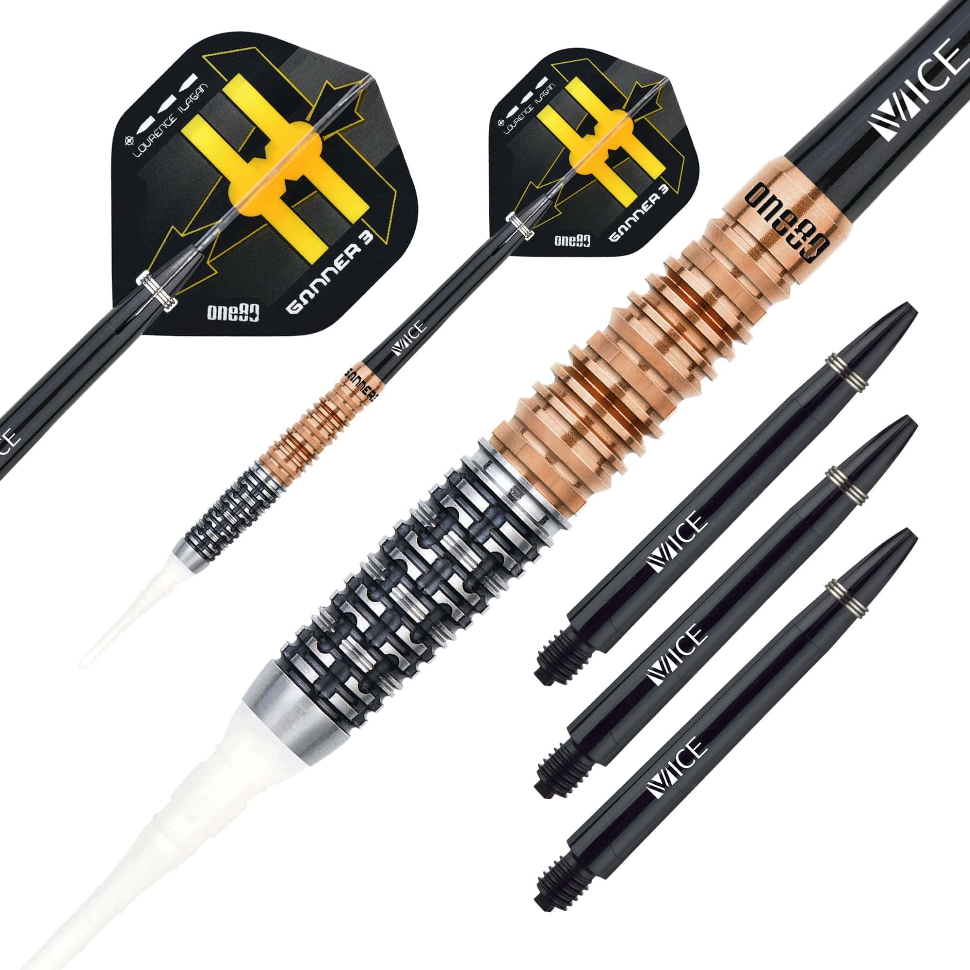 One80 Gunner III Darts - Soft Tip - Lourence Ilagan - Black & Rose Gold - Image 2