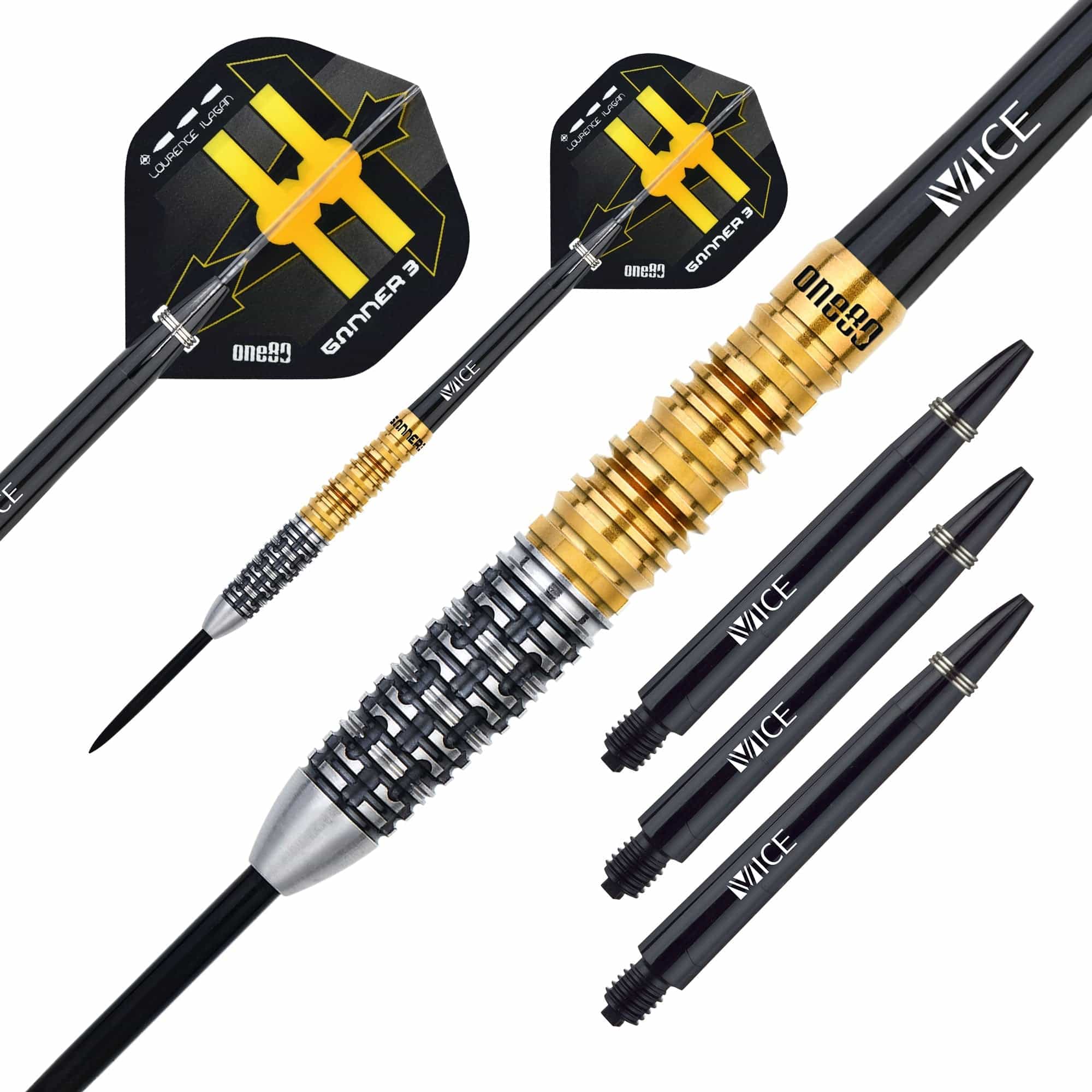One80 Gunner III Darts - Steel Tip - Lourence Ilagan - Black & Gold - Image 2