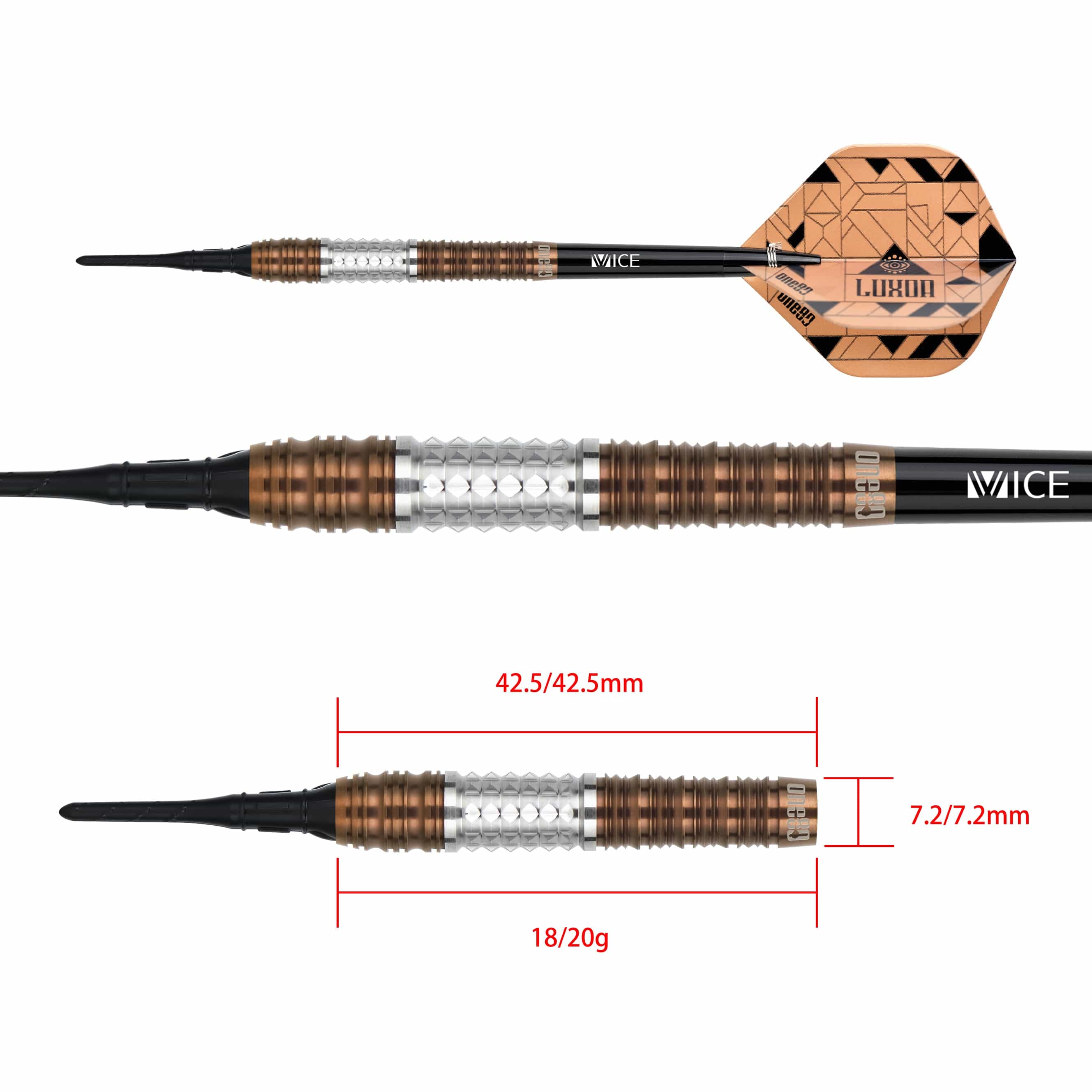 One80 Luxor Darts - Soft Tip - 90% Tungsten - Delta - 18g - Image 3