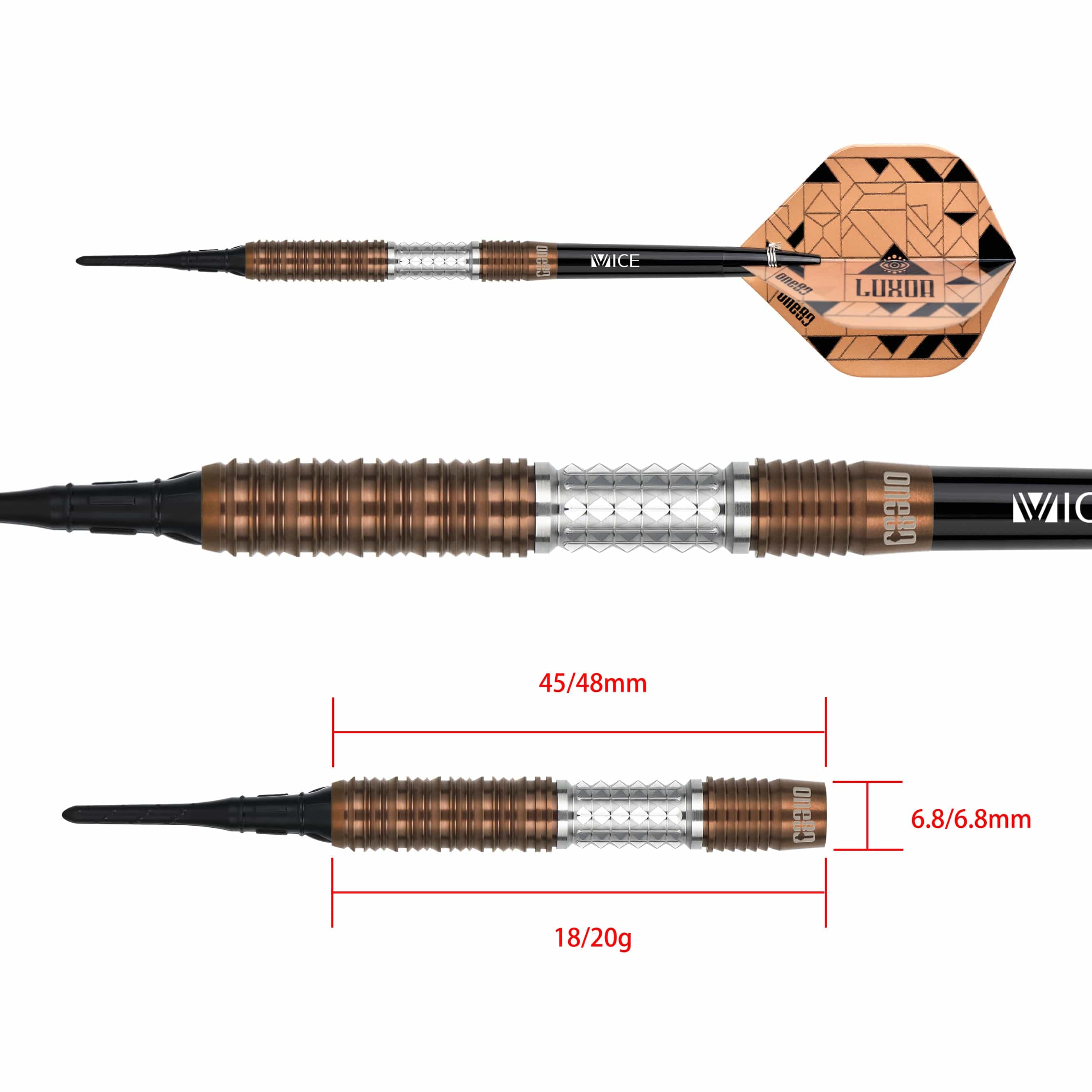 One80 Luxor Darts - Soft Tip - 90% Tungsten - Zeta - 18g - Image 3