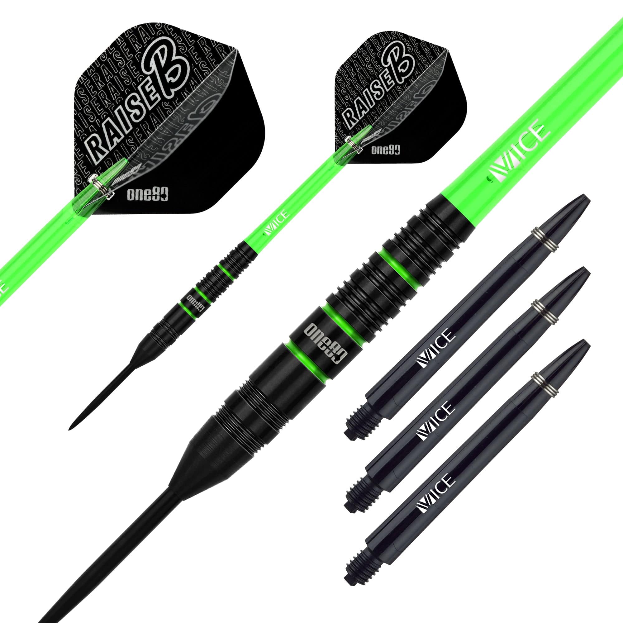 One80 Raise B Darts - Steel Tip - Black - Green Rings - Image 2