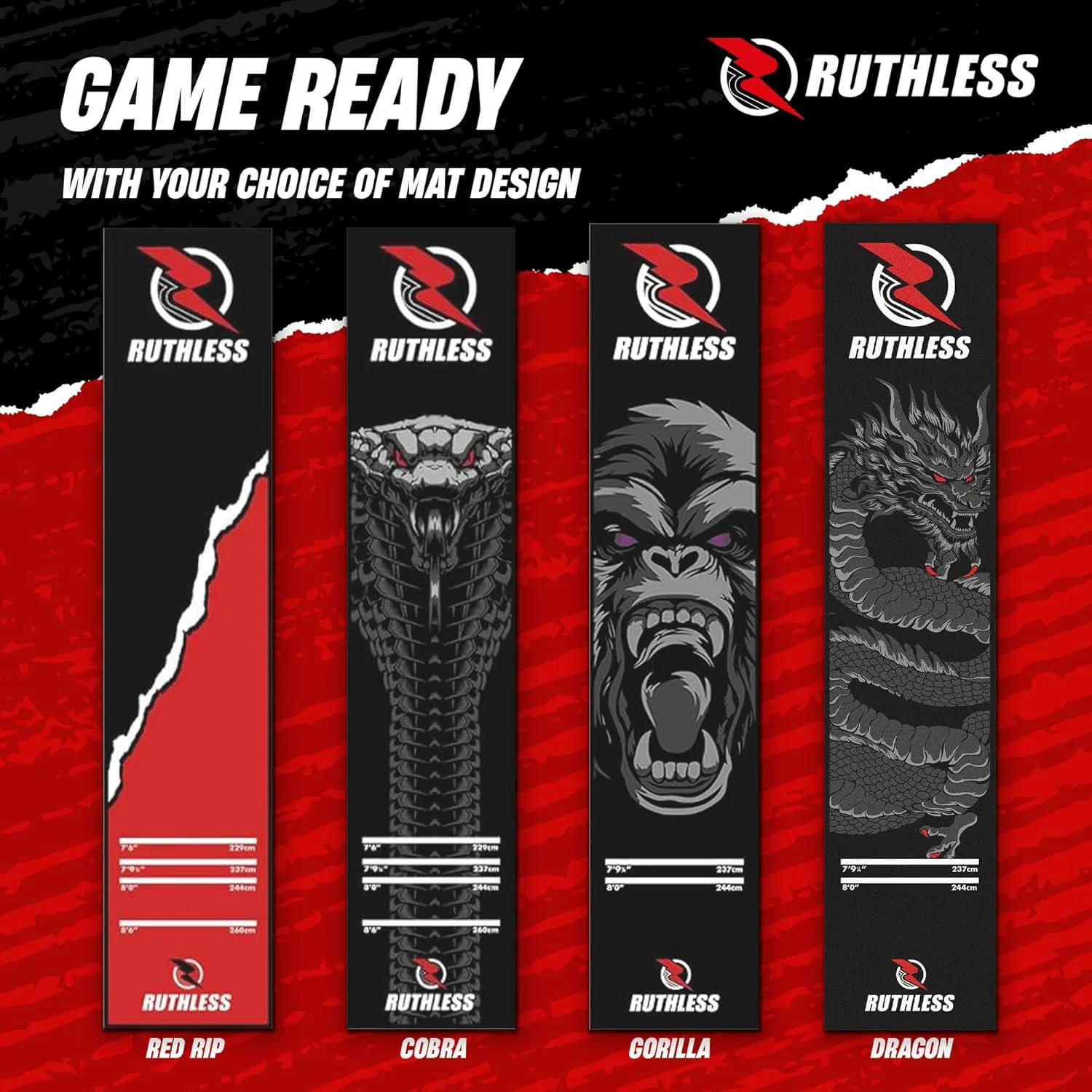 Ruthless Dragon Dart Mat - Carpet Mat - 290cm x 60cm - Black & Grey - Image 2