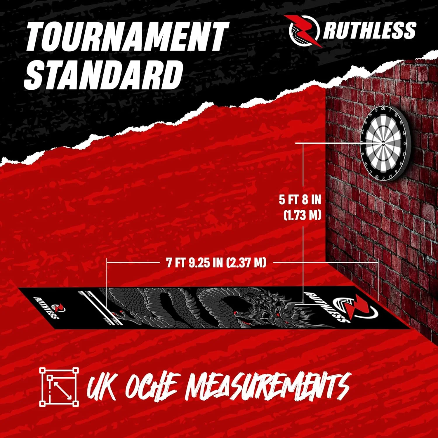 Ruthless Dragon Dart Mat - Carpet Mat - 290cm x 60cm - Black & Grey - Image 5