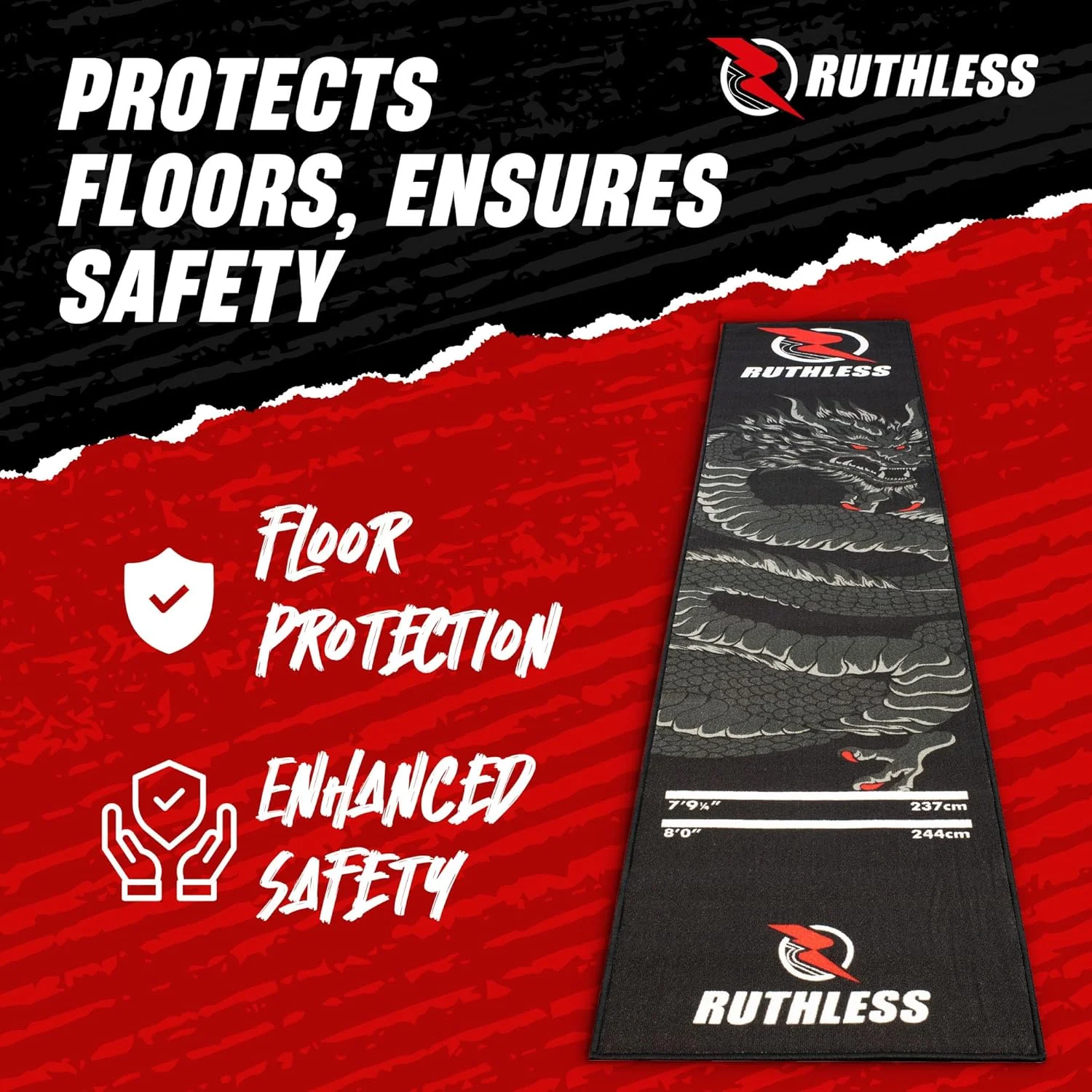 Ruthless Dragon Dart Mat - Carpet Mat - 290cm x 60cm - Black & Grey - Image 6