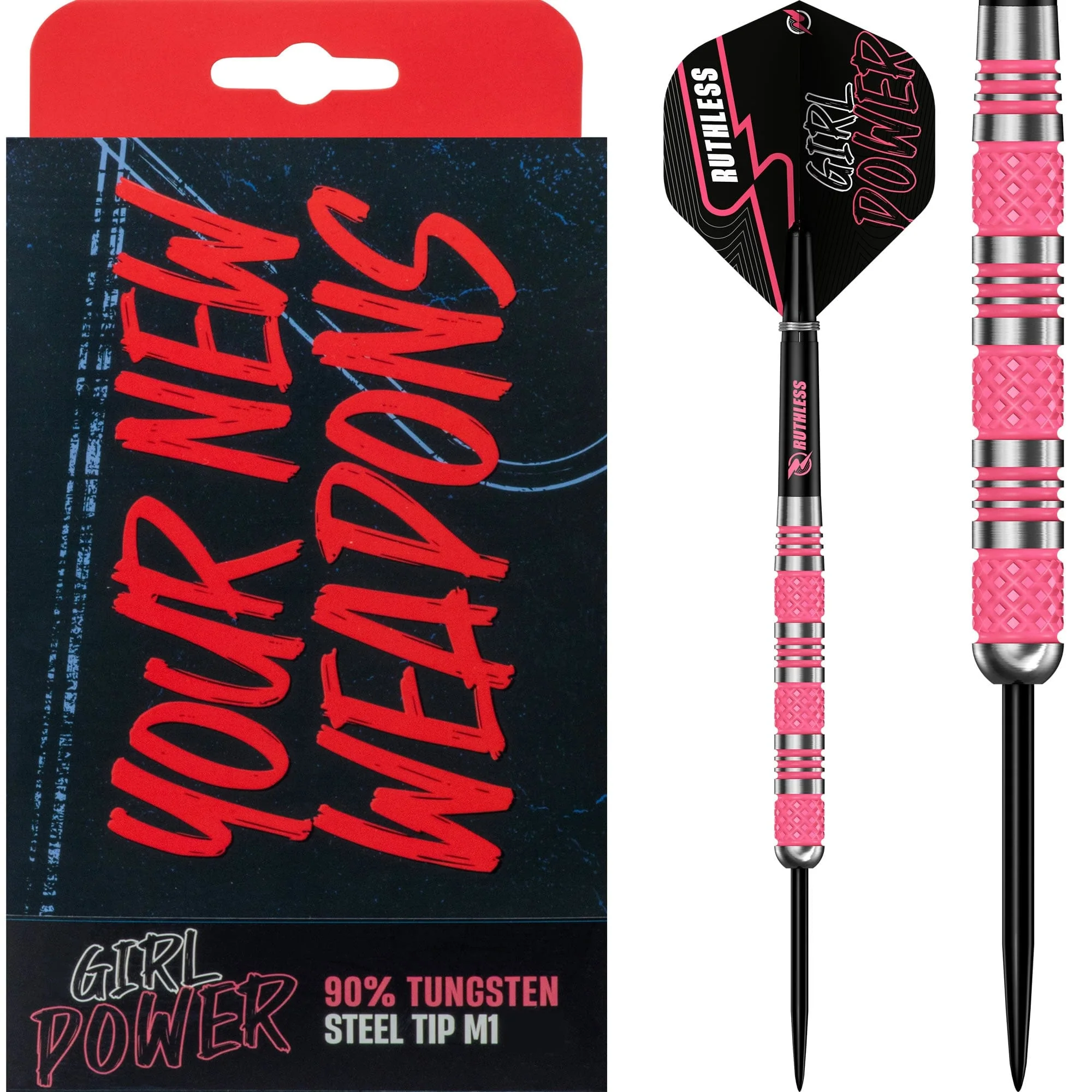 Ruthless Girl Power Darts - 90% Steel Tip Tungsten - Knurled - Pink