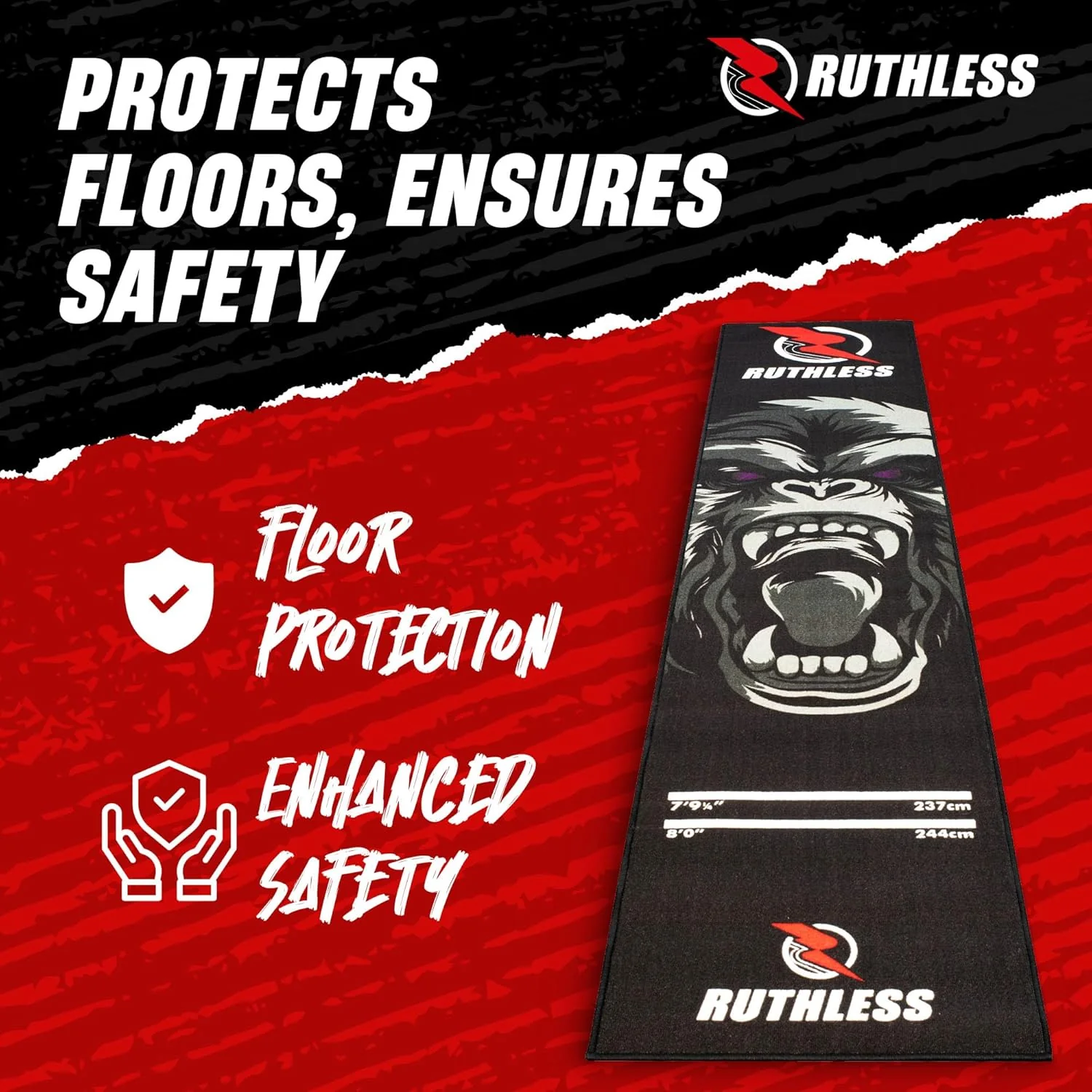 Ruthless Gorilla Dart Mat - Carpet Mat - 290cm x 60cm - Black & Grey - Image 3