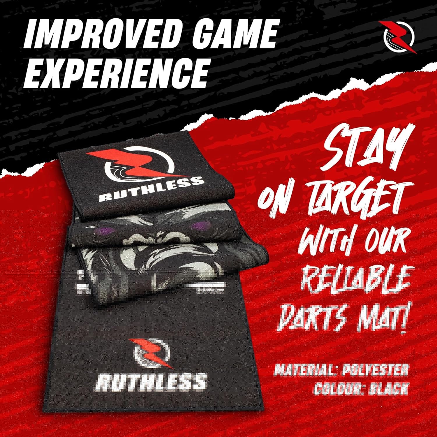 Ruthless Gorilla Dart Mat - Carpet Mat - 290cm x 60cm - Black & Grey - Image 5