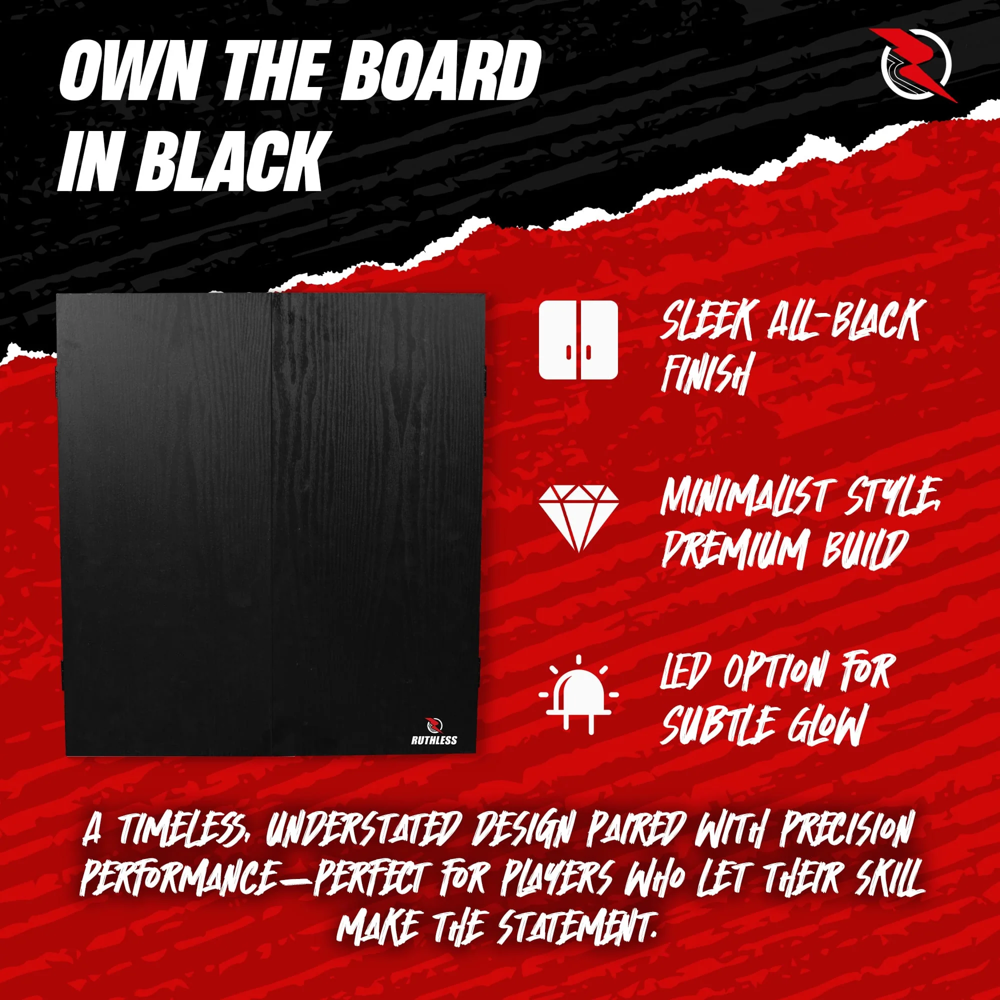 Ruthless Home Darts Centre - Cabinet with USB Light - Black - Image 2