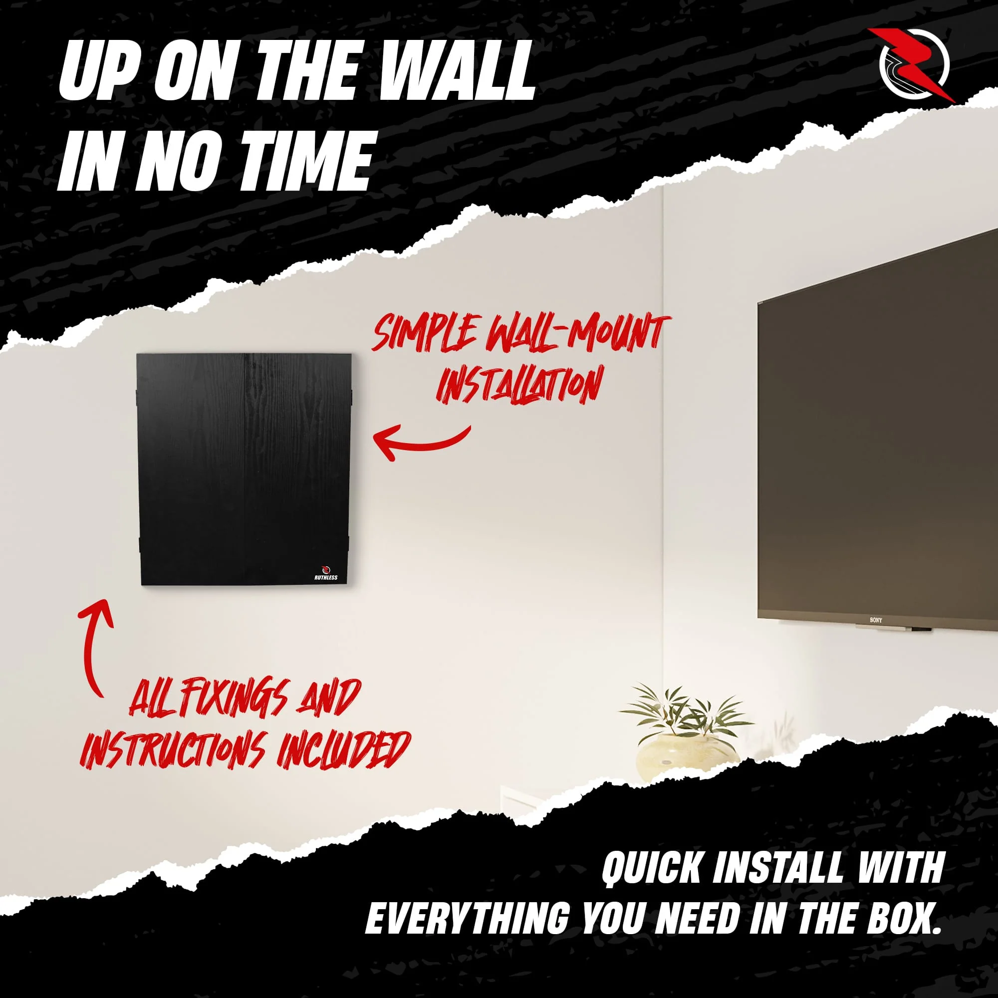 Ruthless Home Darts Centre - Cabinet with USB Light - Black - Image 6