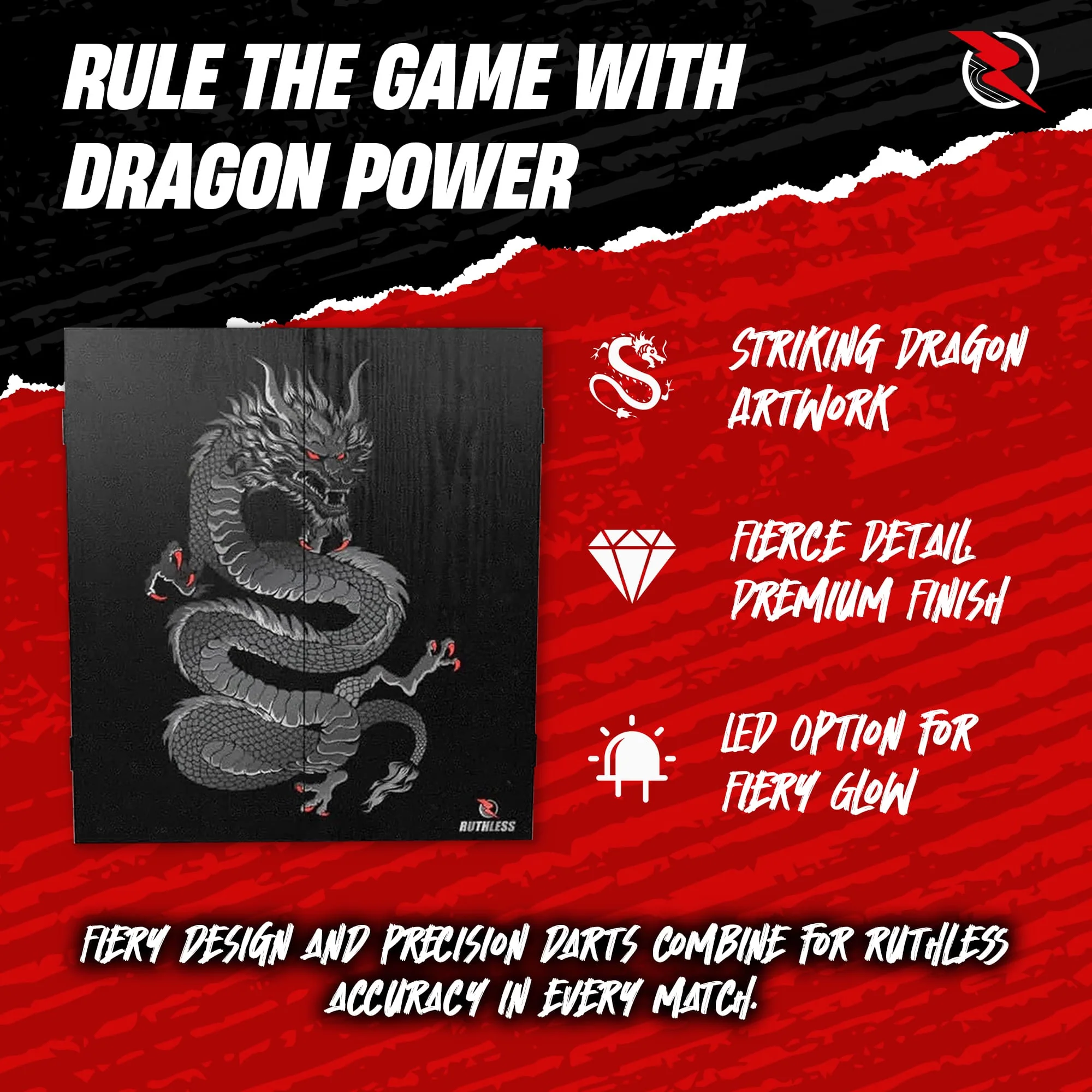Ruthless Home Darts Centre - Cabinet with USB Light - Dragon - Image 2
