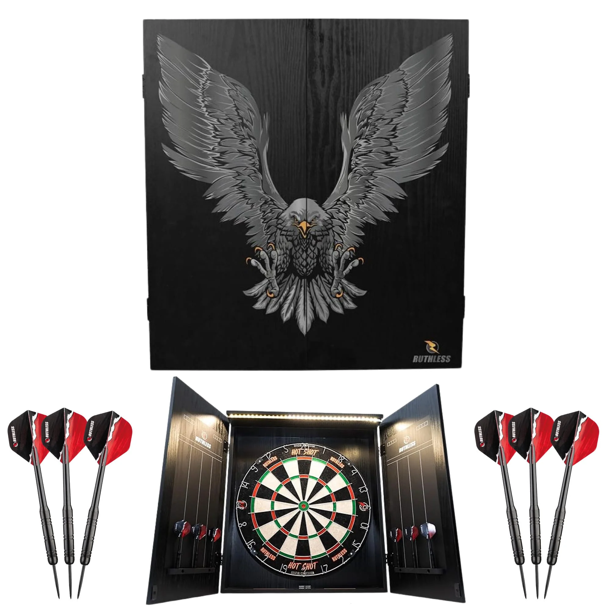 Ruthless Home Darts Centre - Cabinet with USB Light - Eagle