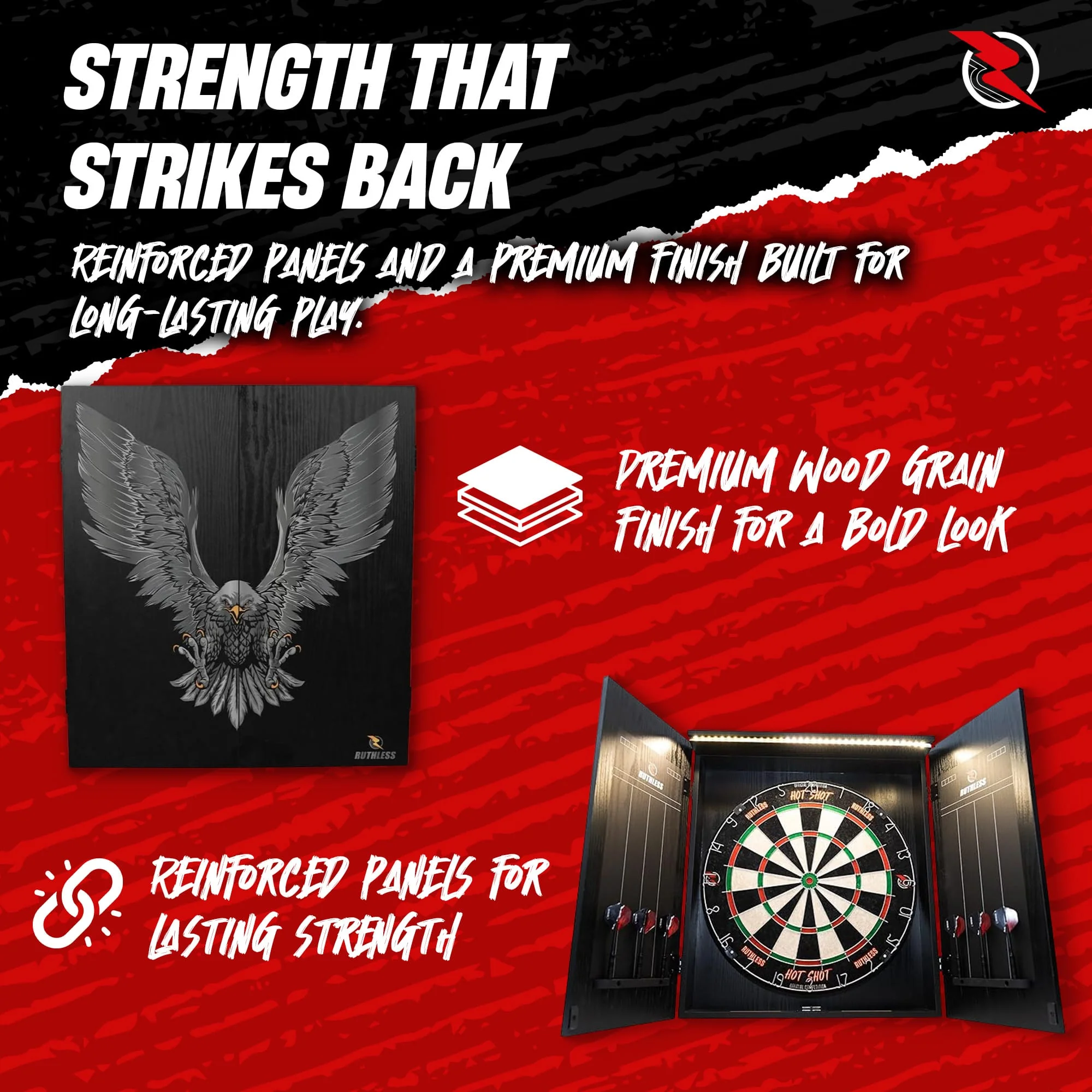 Ruthless Home Darts Centre - Cabinet with USB Light - Eagle - Image 5