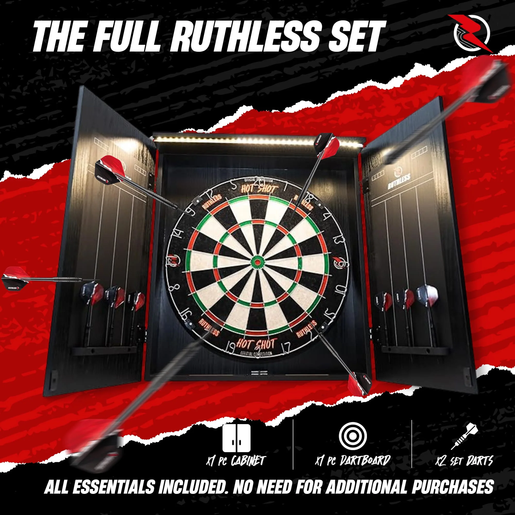 Ruthless Home Darts Centre - Cabinet with USB Light - Eagle - Image 8