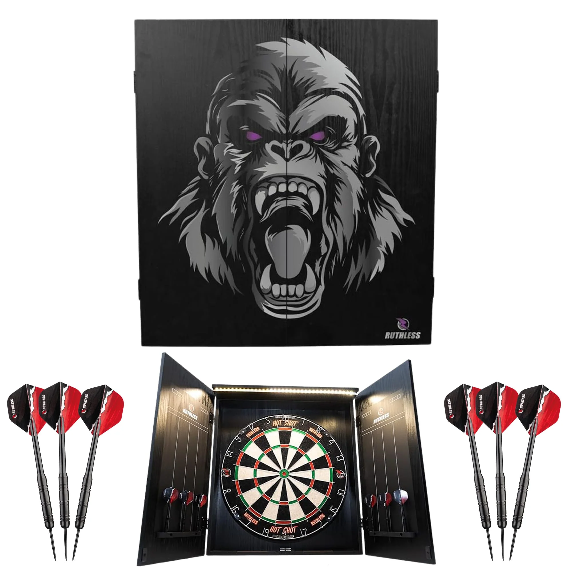 Ruthless Home Darts Centre - Cabinet with USB Light - Gorilla