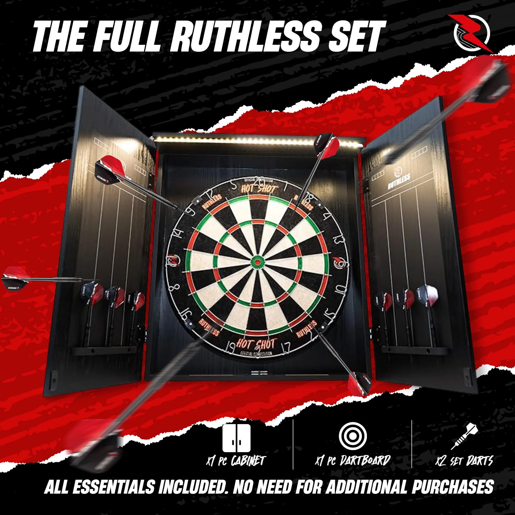 Ruthless Home Darts Centre - Cabinet with USB Light - Gorilla - Image 8