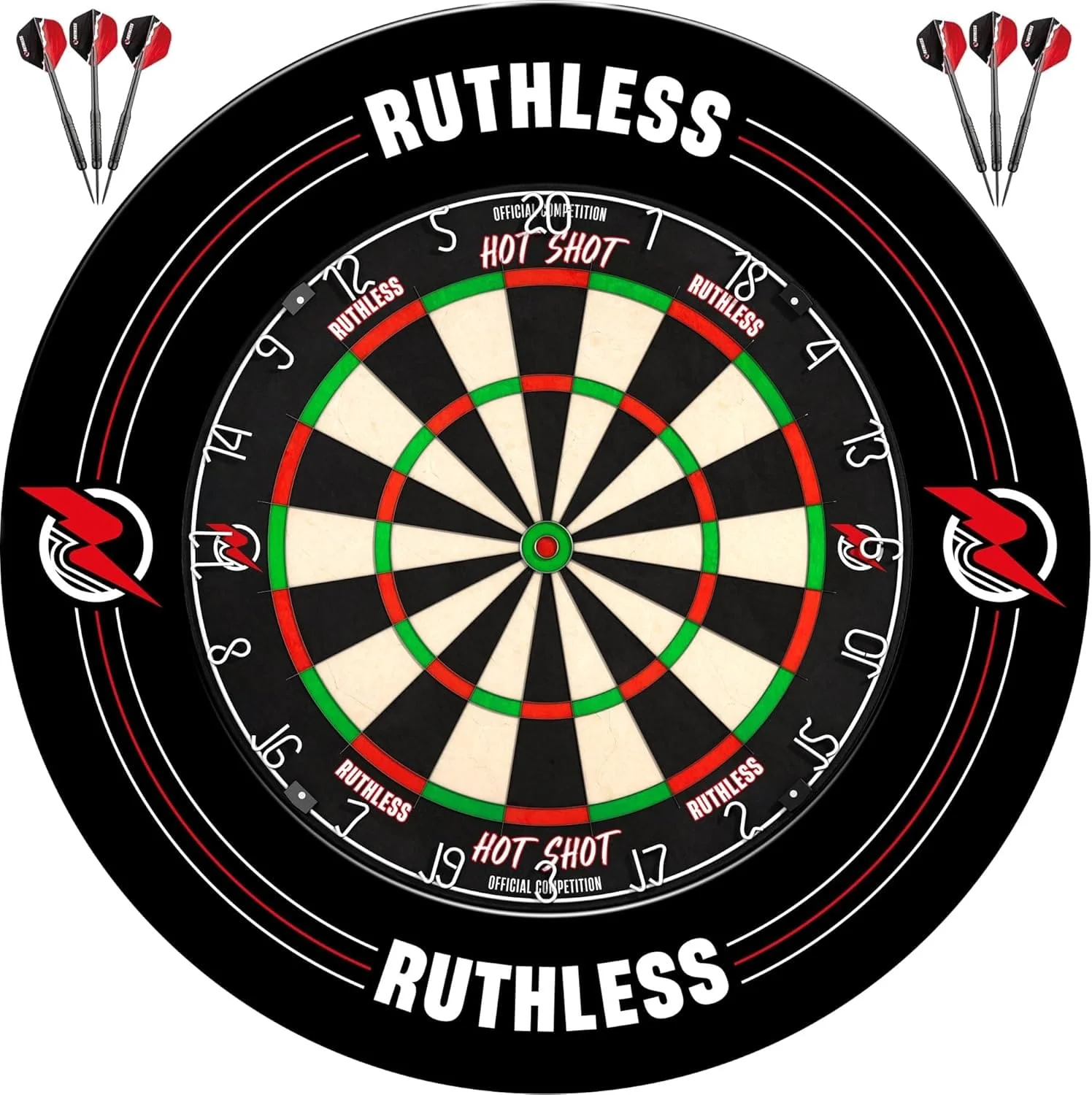 Ruthless Hotshot Home Darts Centre - HDC - inc. Dartboard, Surround and 2 sets of darts