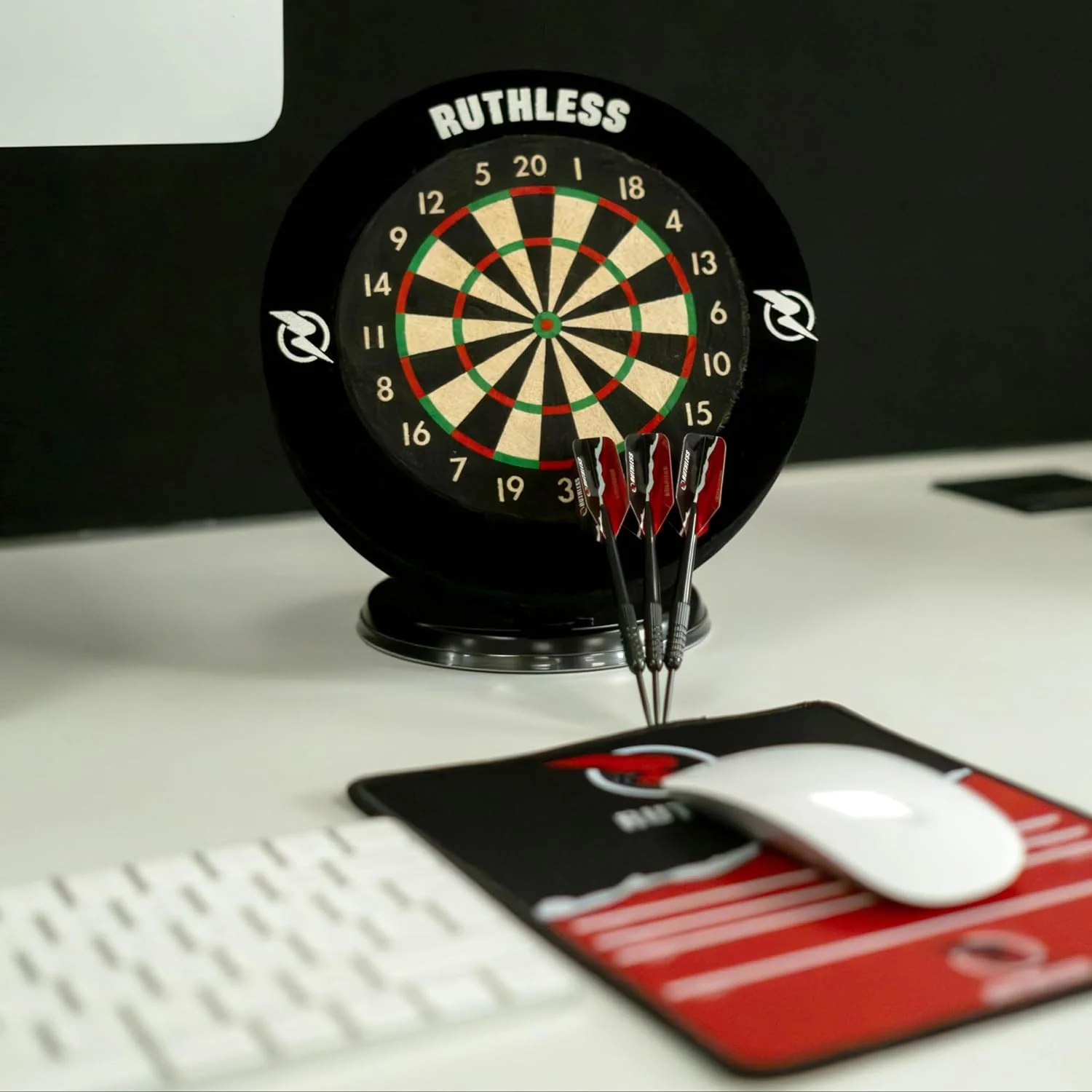 Ruthless Mini Desktop Dartboard Complete Set - Surround, Darts & Mat - Image 2