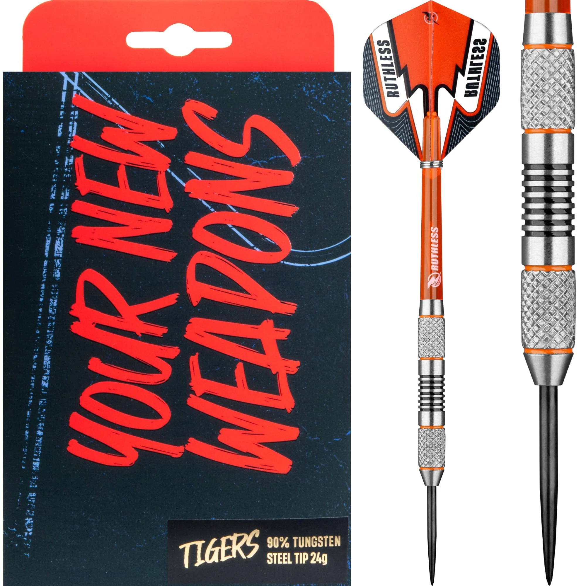 Ruthless Tigers Darts - 90% Steel Tip Tungsten - Twin Knurl - 24g