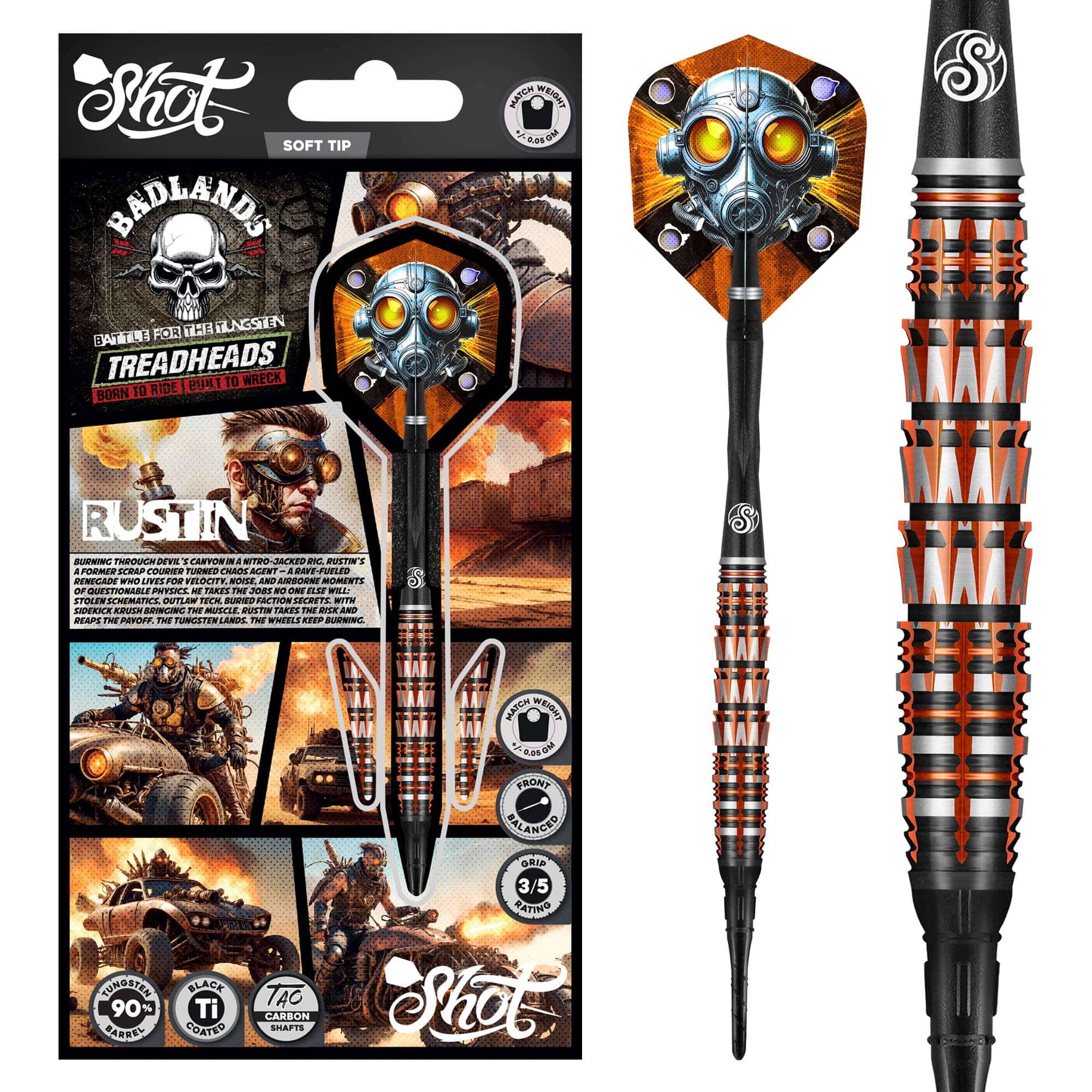 Shot Badlands Darts - Soft Tip - 90% Tungsten - Rustin