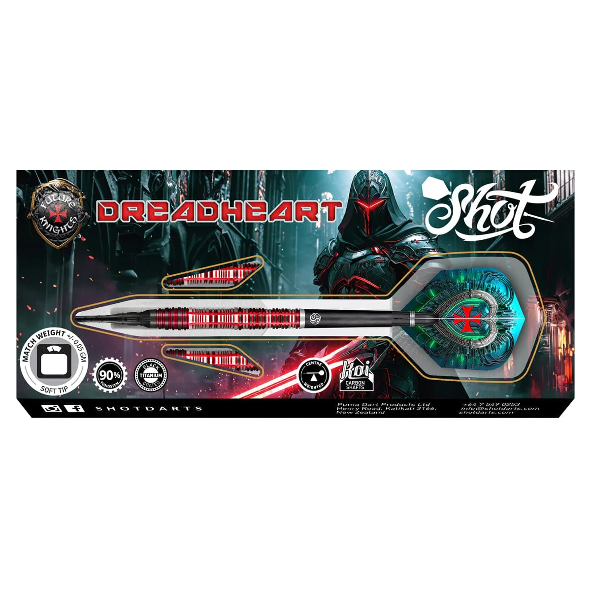 Shot Future Knights Darts - Soft Tip - 90% Tungsten - Dreadheart - 20g - Image 4
