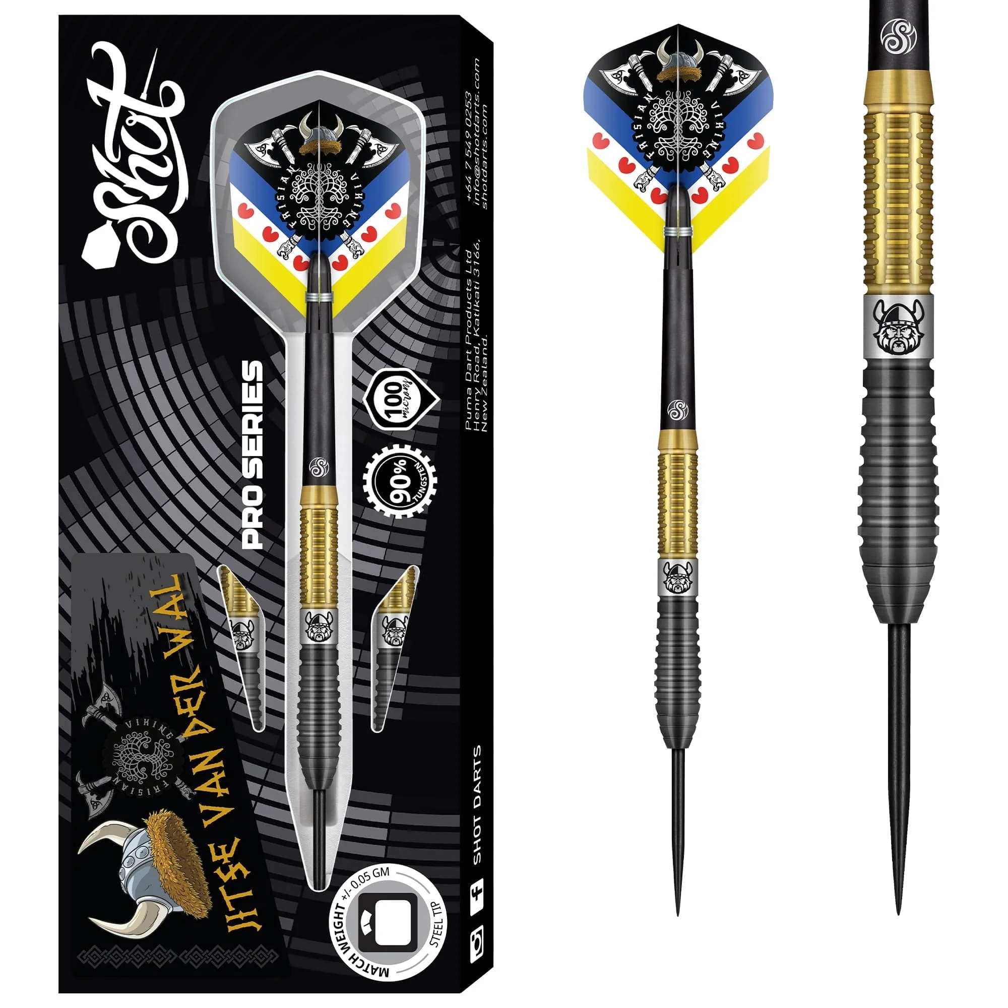Shot Pro Series Darts - Steel Tip - 90% Tungsten - Jitse van der Wal