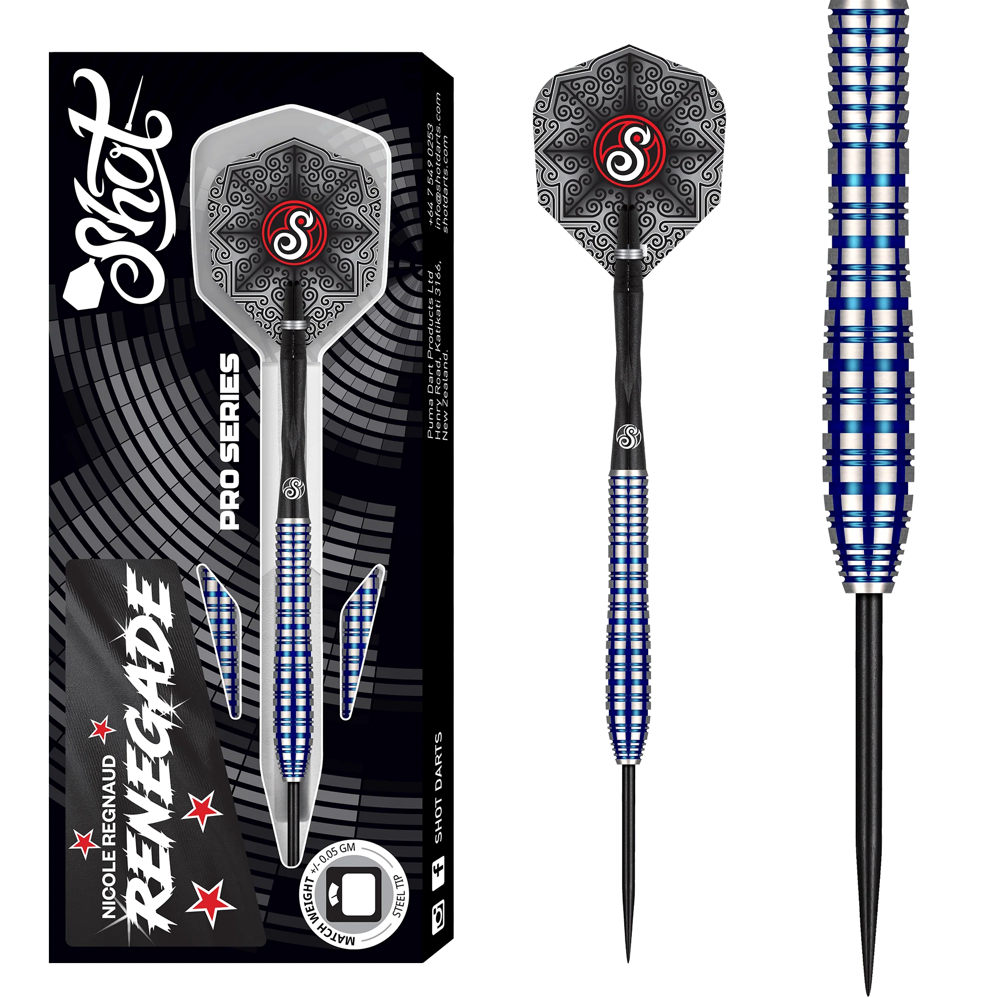 Shot Pro Series Darts - Steel Tip - 90% Tungsten - Nicole Regnaud - 23g