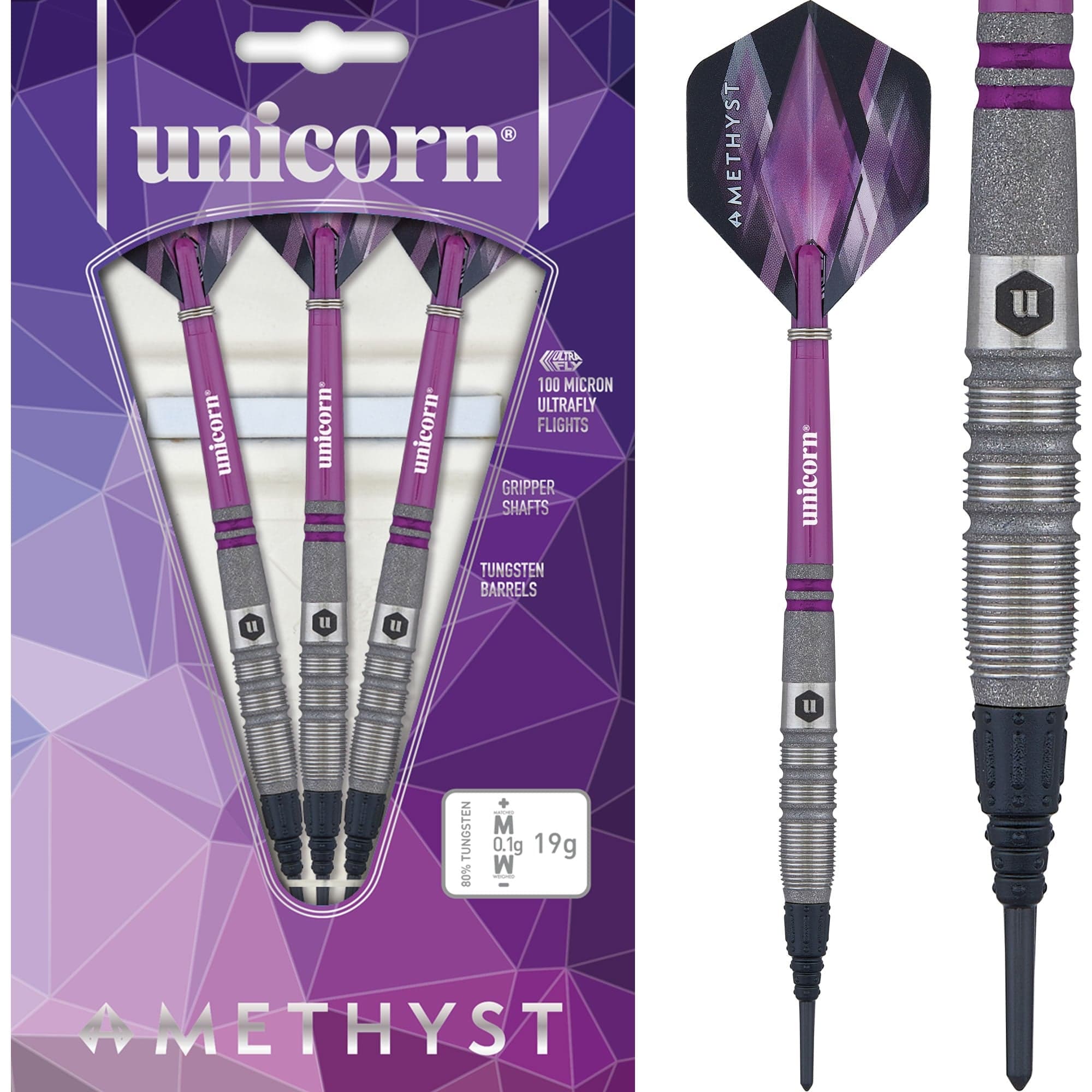 *Unicorn Amethyst Darts - Soft Tip - Utech - Style 3 - Sandblasted