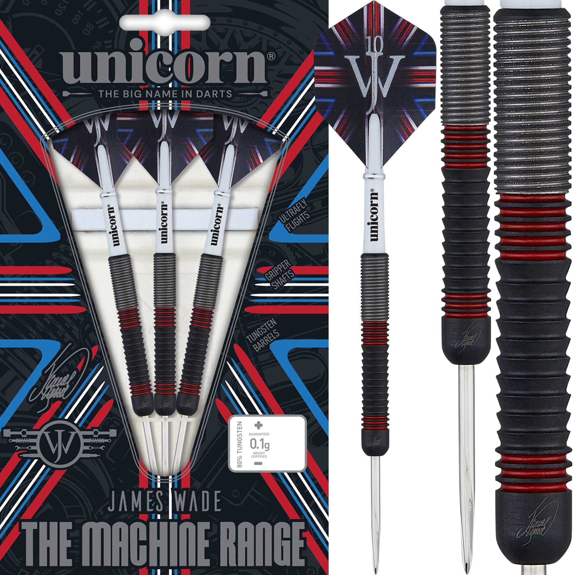 Unicorn James Wade Darts - Steel Tip - The Machine - Black & Red - Image 2