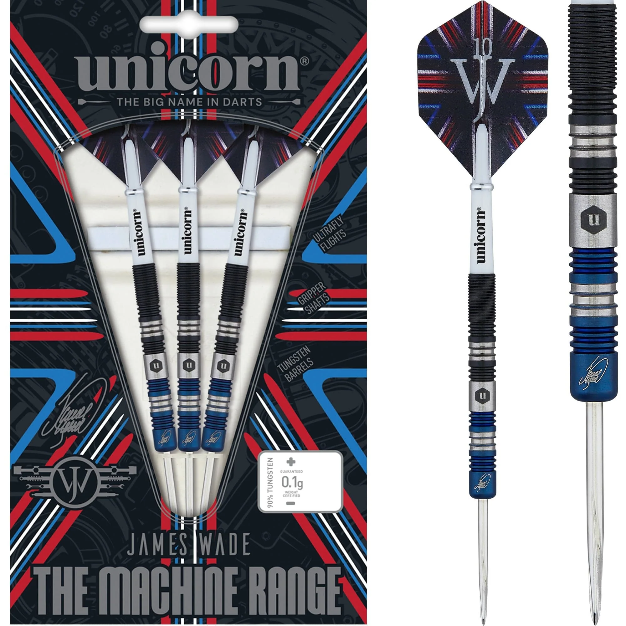 Unicorn James Wade Darts - Steel Tip - The Machine - Two Tone - Black & Blue