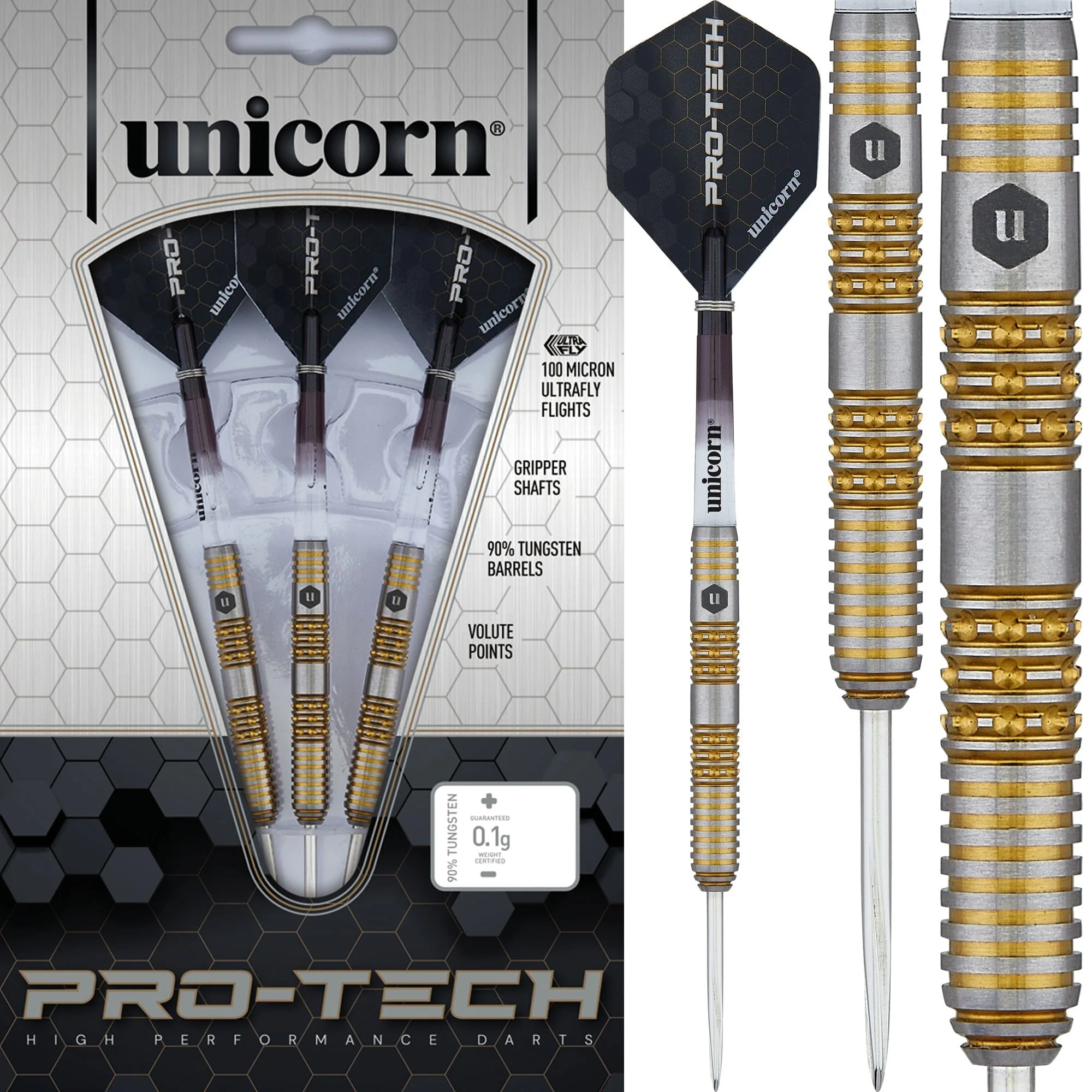 *Unicorn Protech Darts - Steel Tip - Style 6 - Silver & Gold - Image 2
