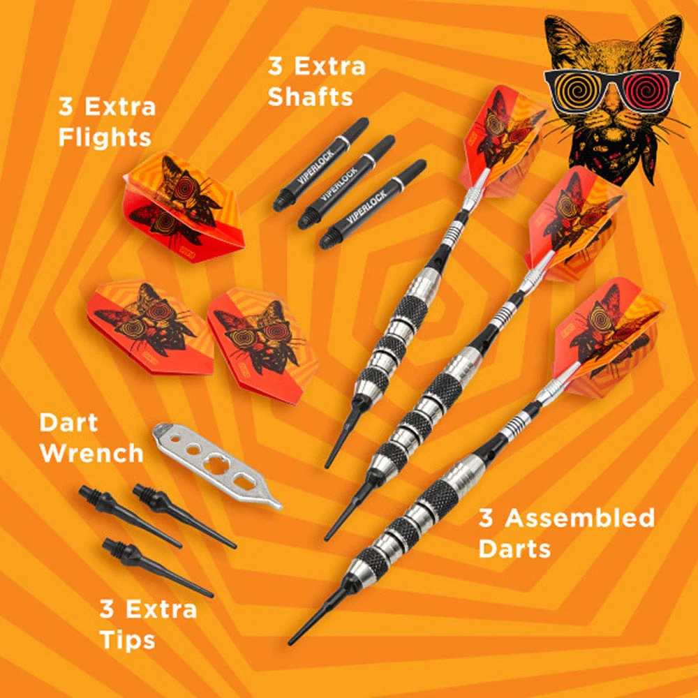 Viper The Freak Darts - Soft Tip - Nickel Silver - with Spinster Shafts - F1 - Black Tri-Knurl - Image 5