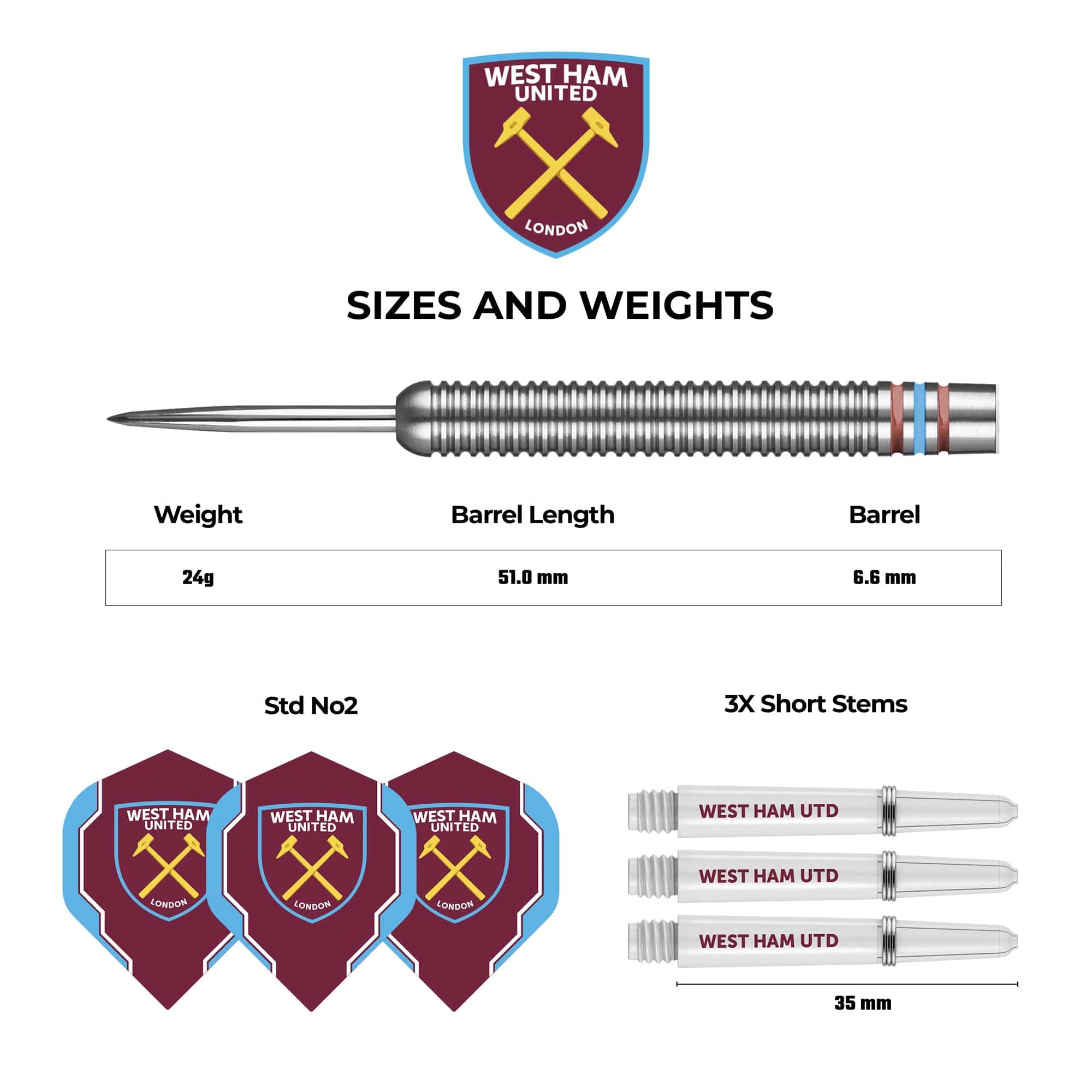 West Ham United FC - Official Licensed - Steel Tip Darts - Tungsten - 24g - Image 4