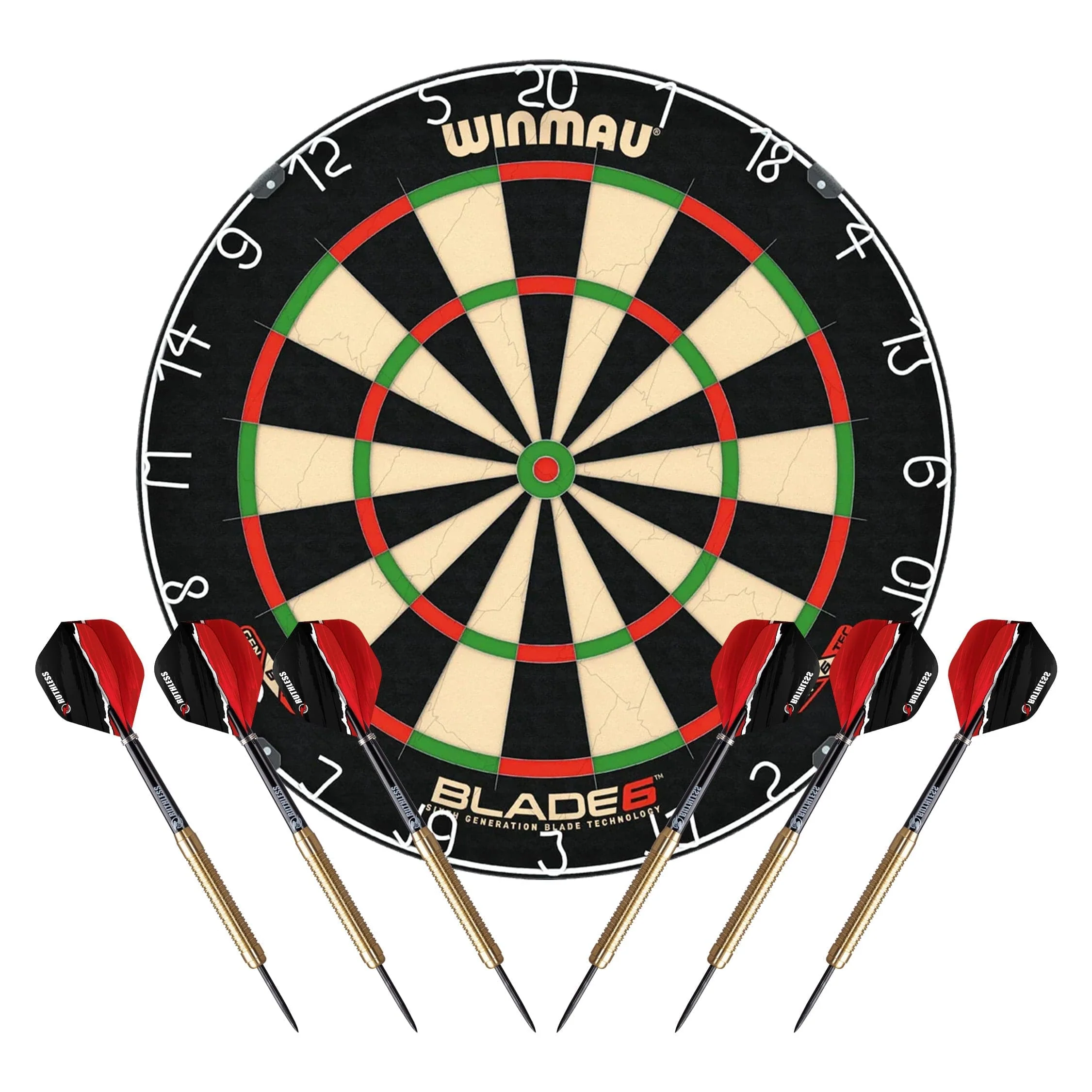 Winmau Blade 6 Dart Board with 2 Darts Sets - Professional - with Rota Lock System