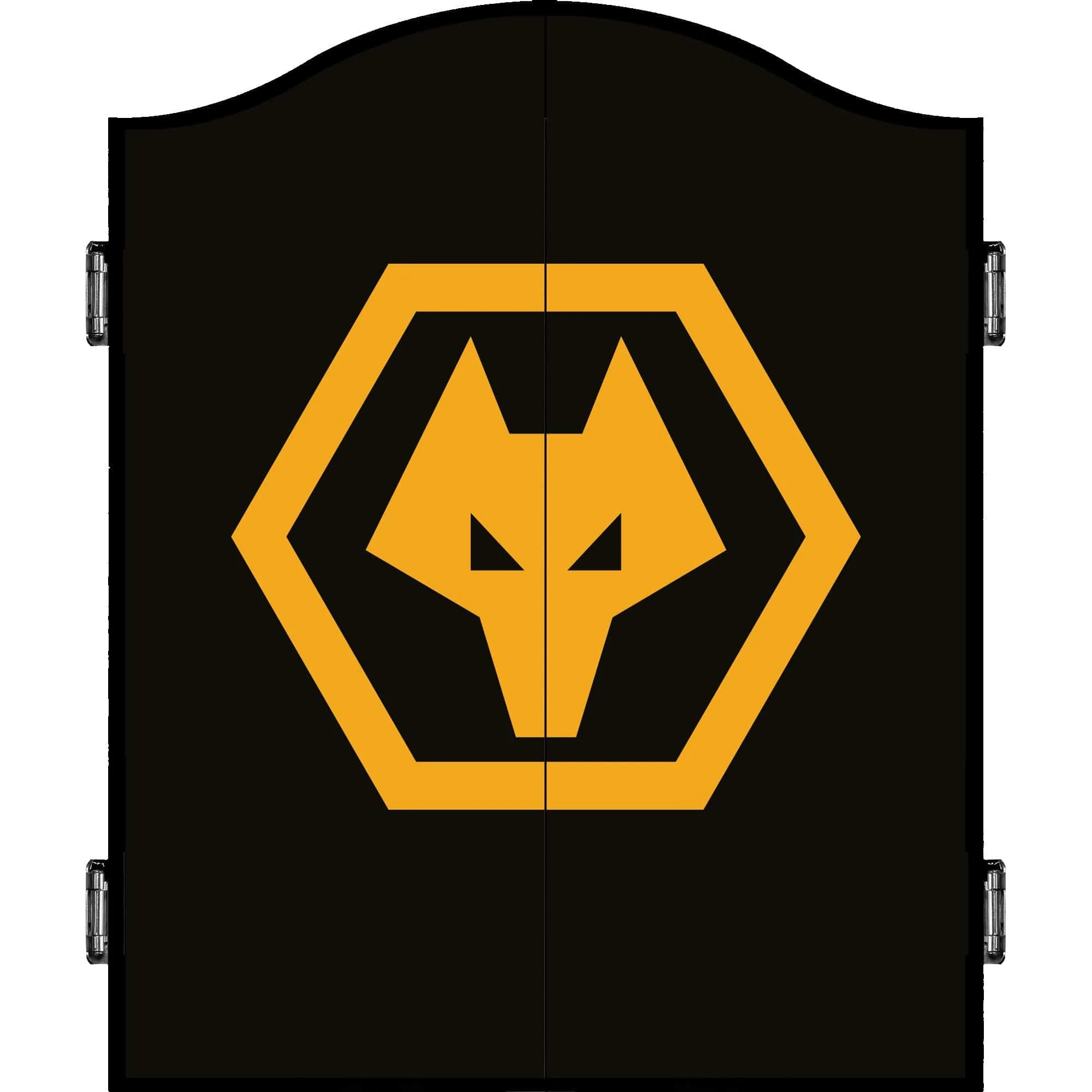 Wolverhampton Wanderers FC Dartboard Cabinet - Official Licensed - C1 - Wolves - Black - Yellow Crest
